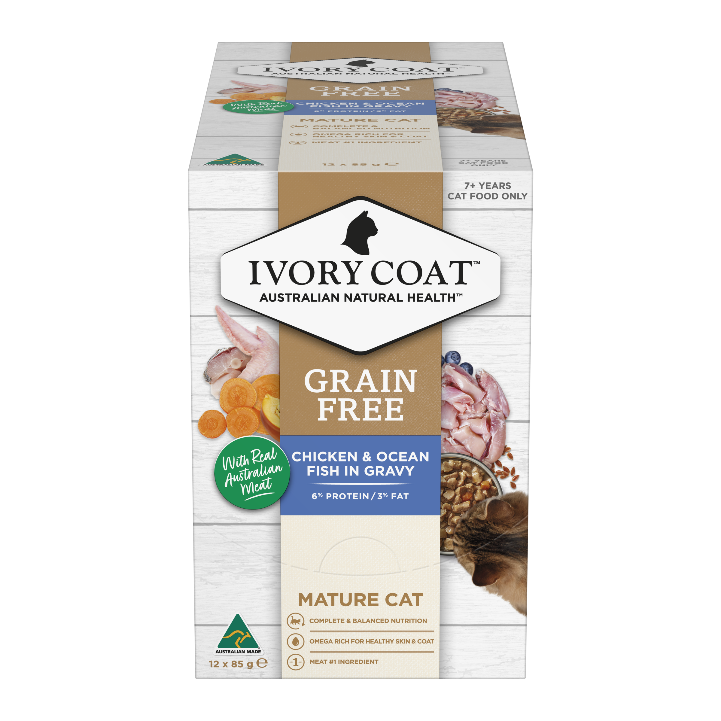 Ivory Coat Grain Free Mature Adult Wet Cat Food Chicken & Ocean Fish in Gravy product detail 1
