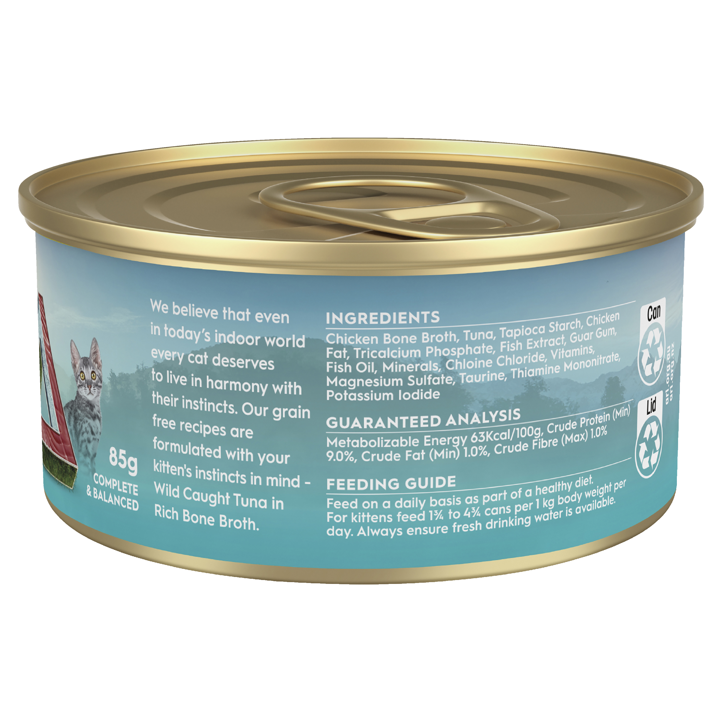 Trilogy Kitten Tuna in Rich Bone Broth can back: ingredients, analysis and feeding guide