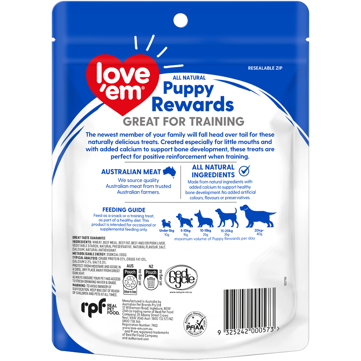 Love'em Liver Puppy Rewards Dog Treats back of pack
