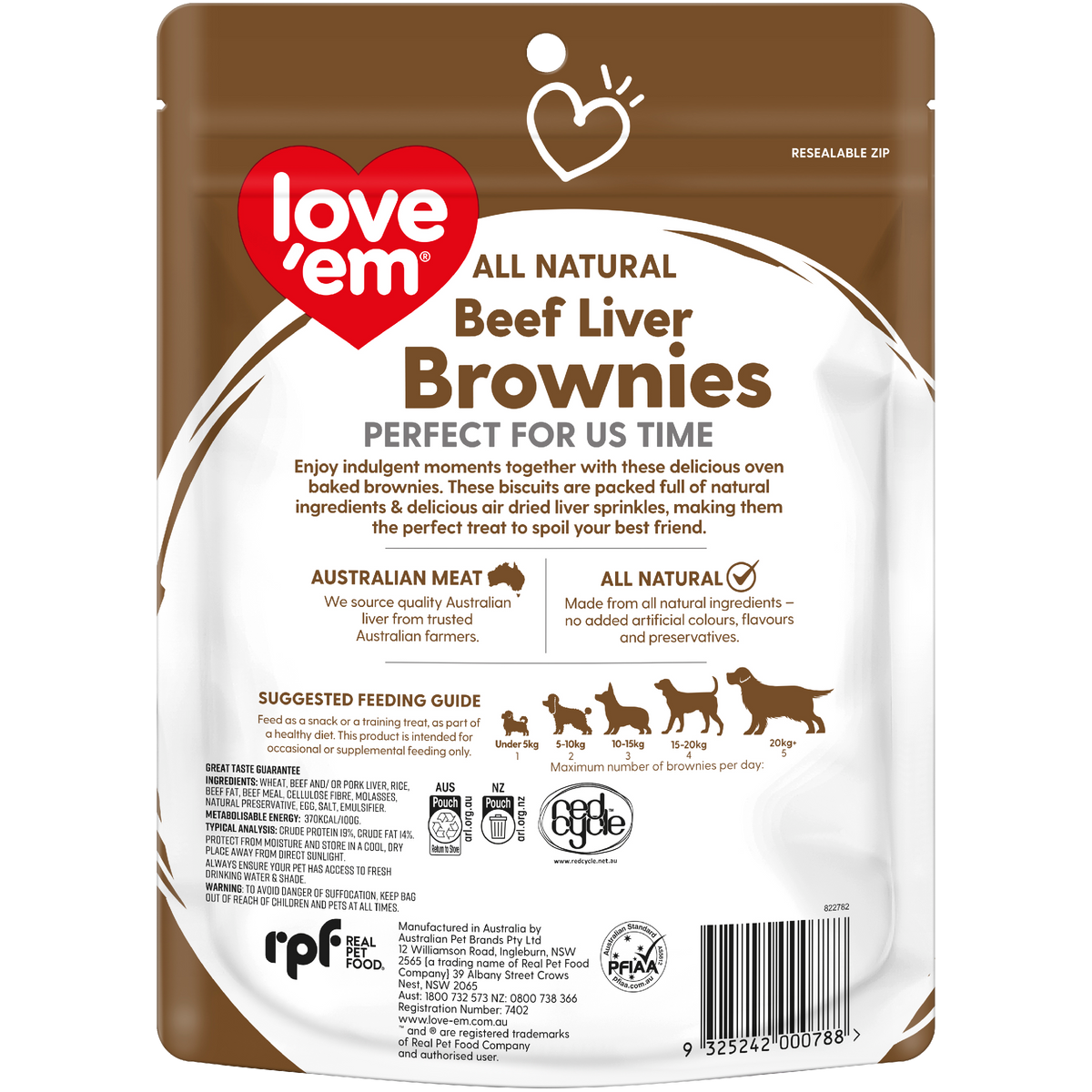 Love'em Liver Brownie Dog Treats back of pack