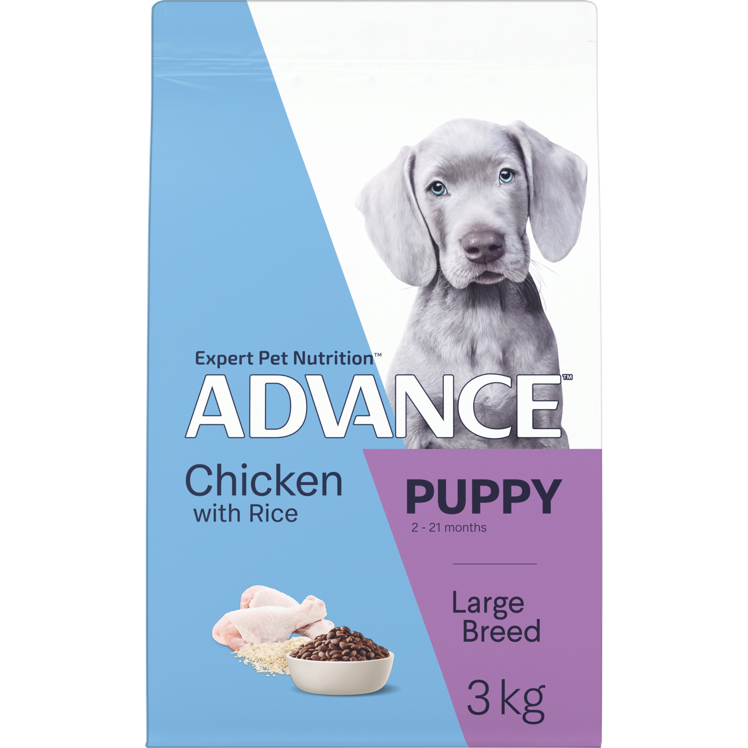 ADVANCE Puppy Large Breed Chicken with Rice 3kg bag, angled front view