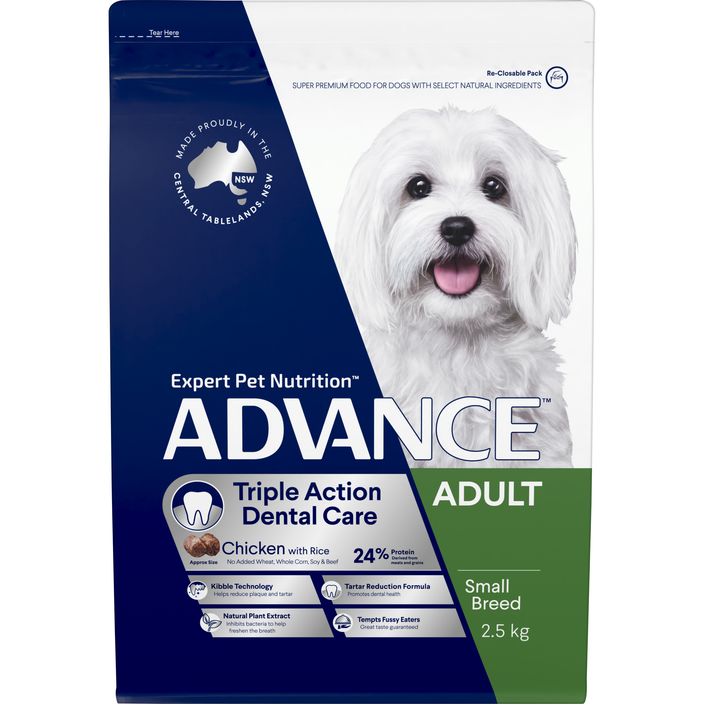 ADVANCE Triple Action Dental Care Small Adult Dry Dog Food Chicken with Rice front of pack