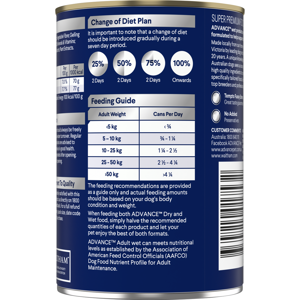 Back of the ADVANCE Sensitive Skin and Digestion Chicken with Rice 410g can
