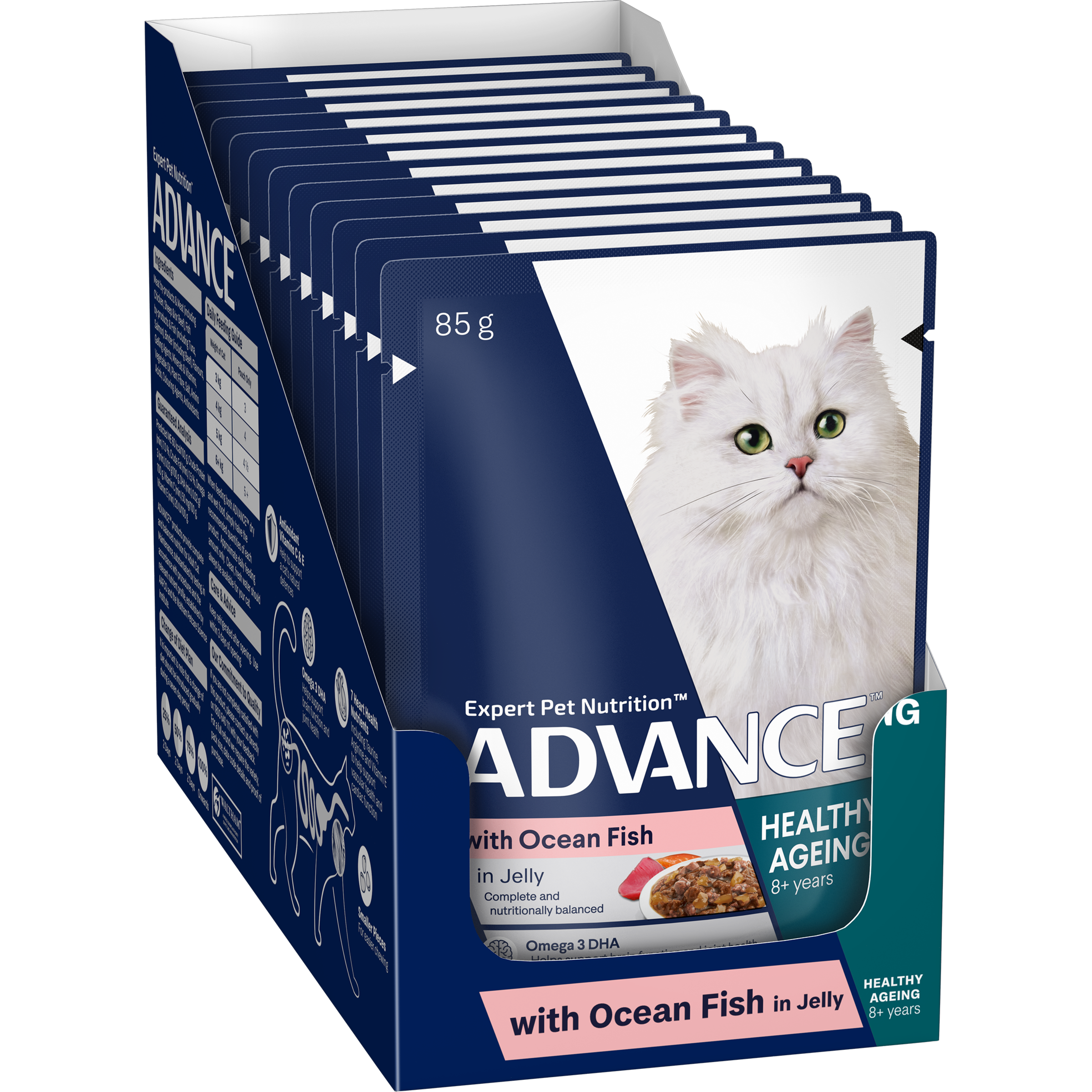 ADVANCE Healthy Ageing Wet Cat Food Ocean Fish In Jelly 12x85g Pouches pack