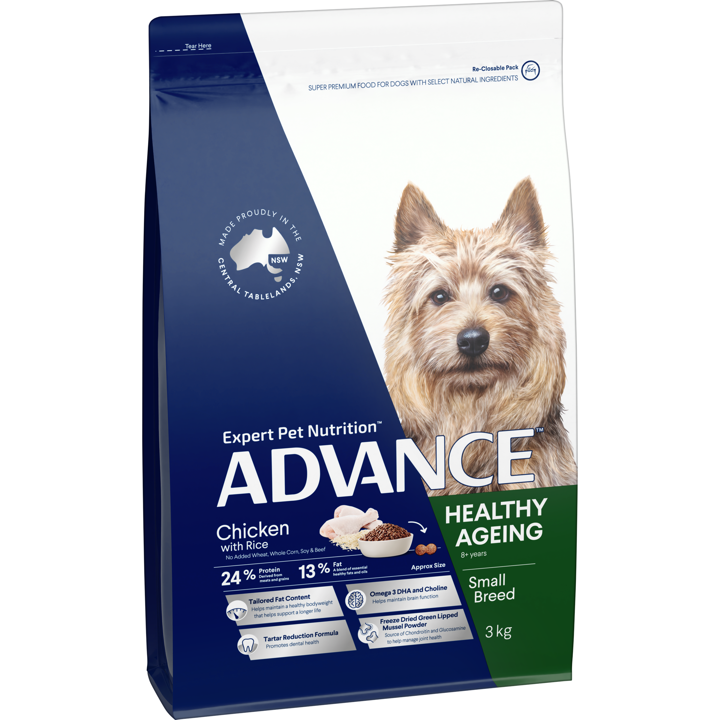 ADVANCE Small Healthy Ageing Dry Dog Food Chicken with Rice bag