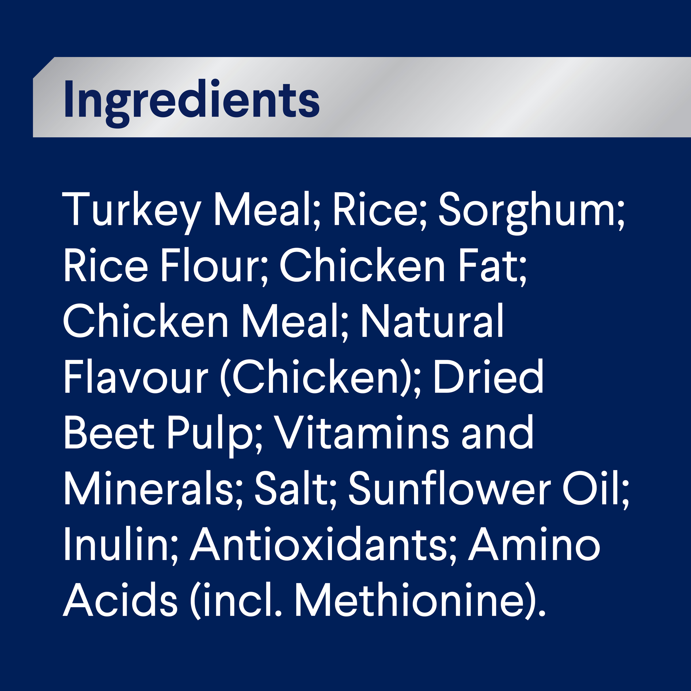 ADVANCE Adult Medium Breed Turkey with Rice ingredients panel