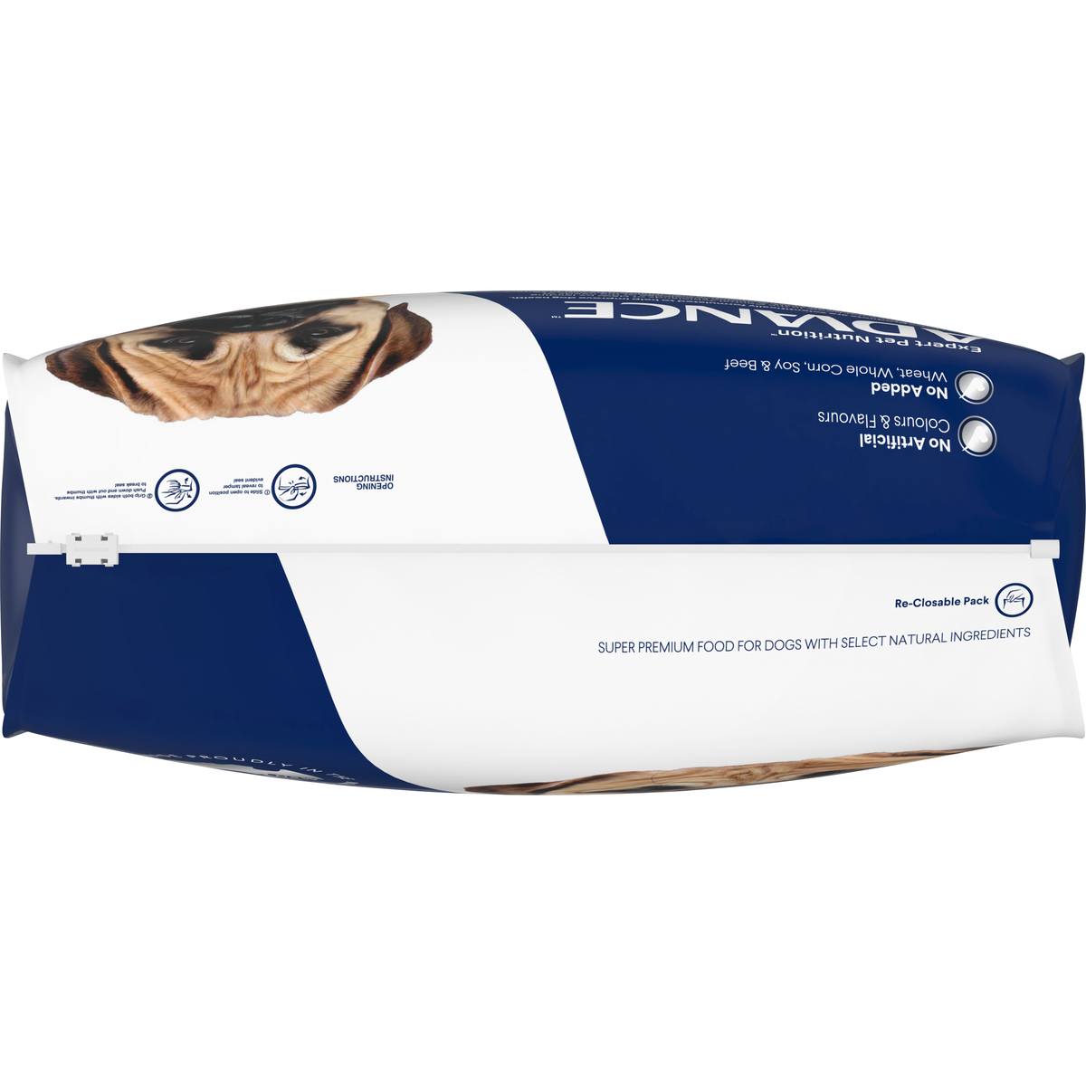 Top of the ADVANCE Triple Action Dental Care Large Breed dry dog food bag