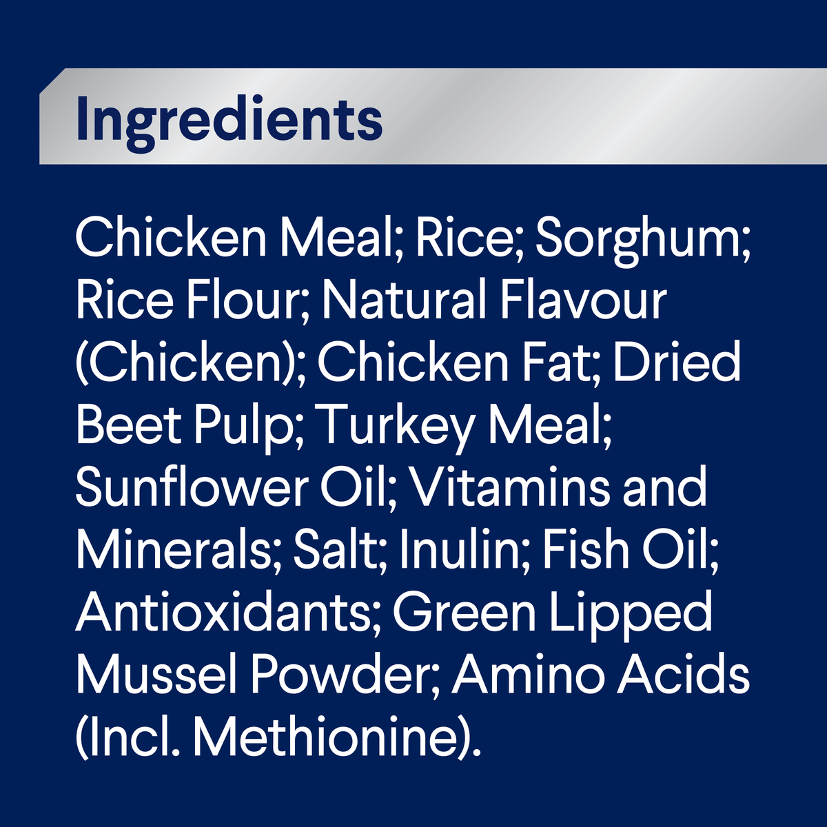 ADVANCE Healthy Ageing Medium Breed Chicken with Rice ingredients panel