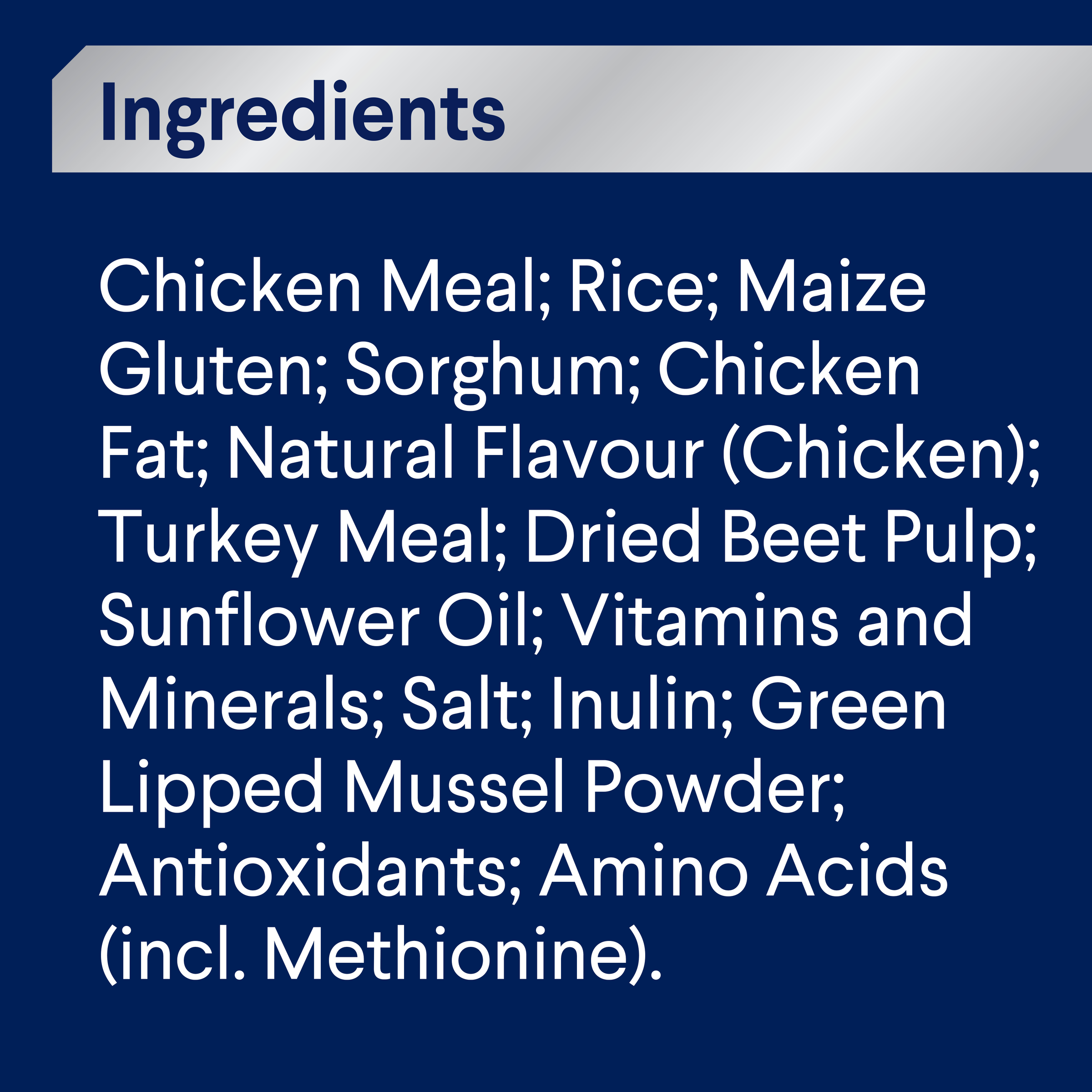 ADVANCE Active Adult Chicken with Rice ingredients panel