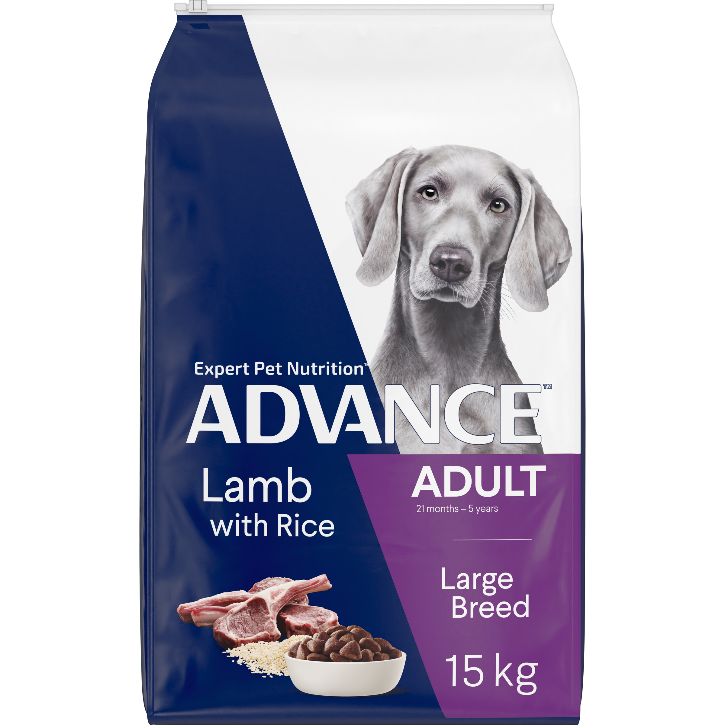 ADVANCE Adult Large Breed Lamb with Rice 15kg bag, angled front view