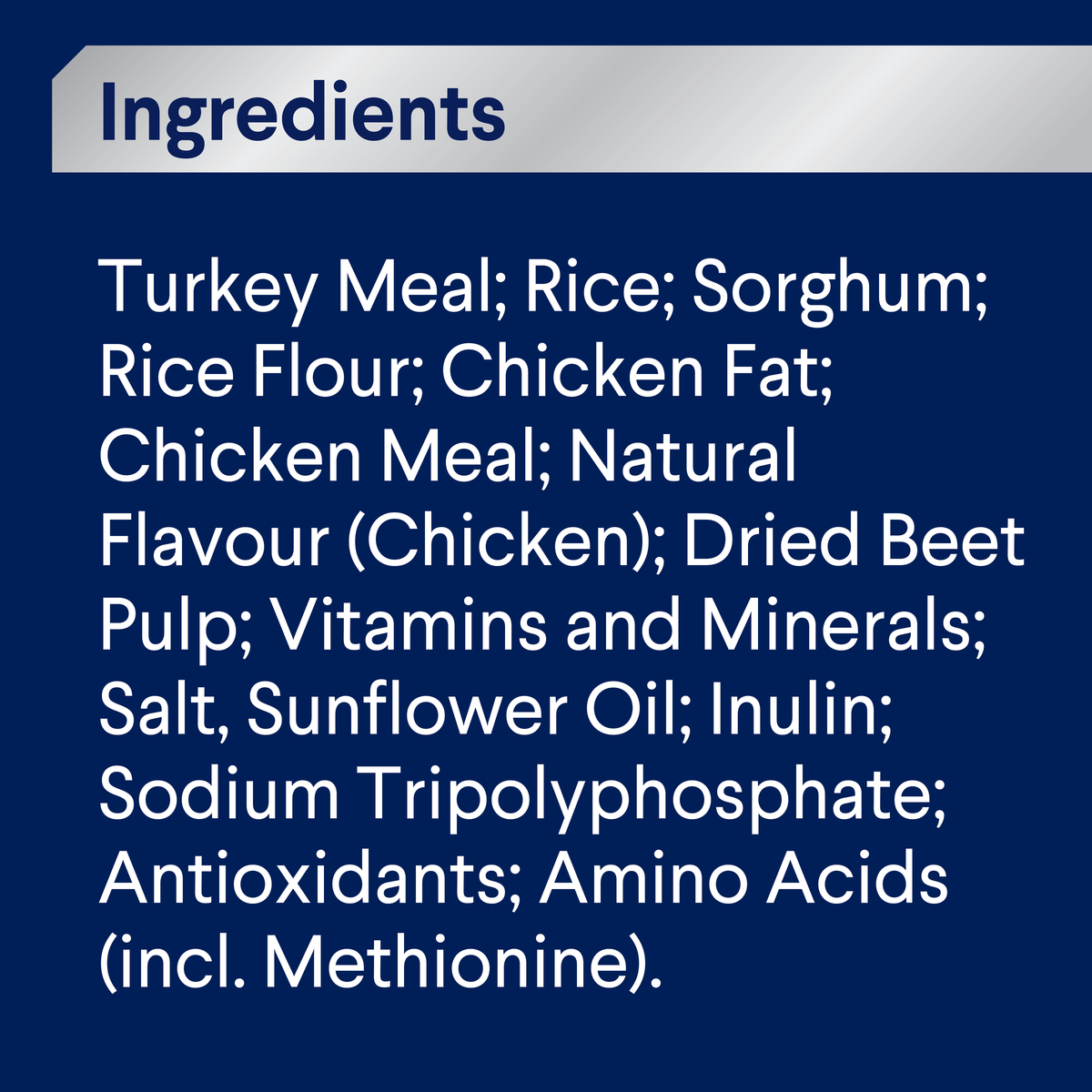 ADVANCE Adult Small Breed Turkey with Rice ingredients panel