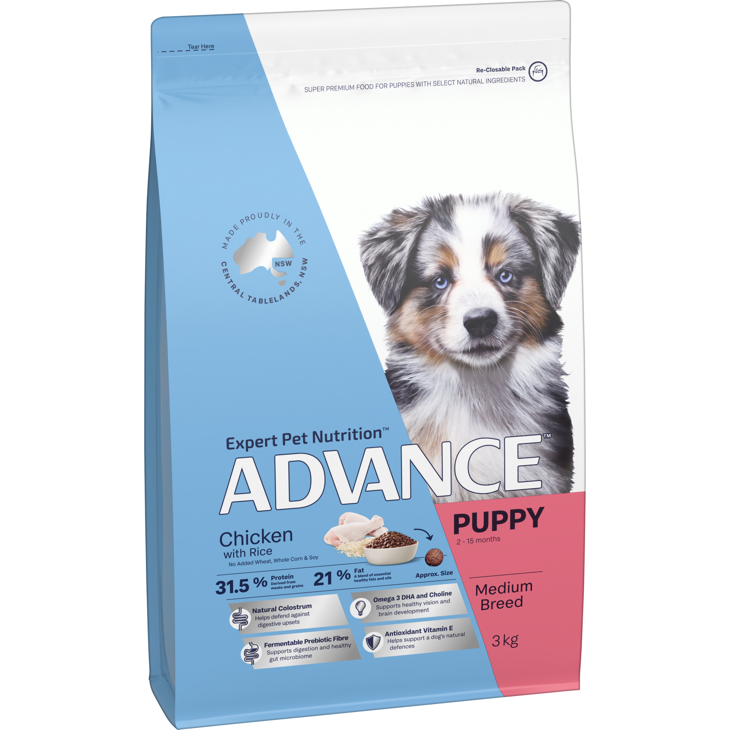 ADVANCE Medium Puppy Dry Dog Food Chicken with Rice bag