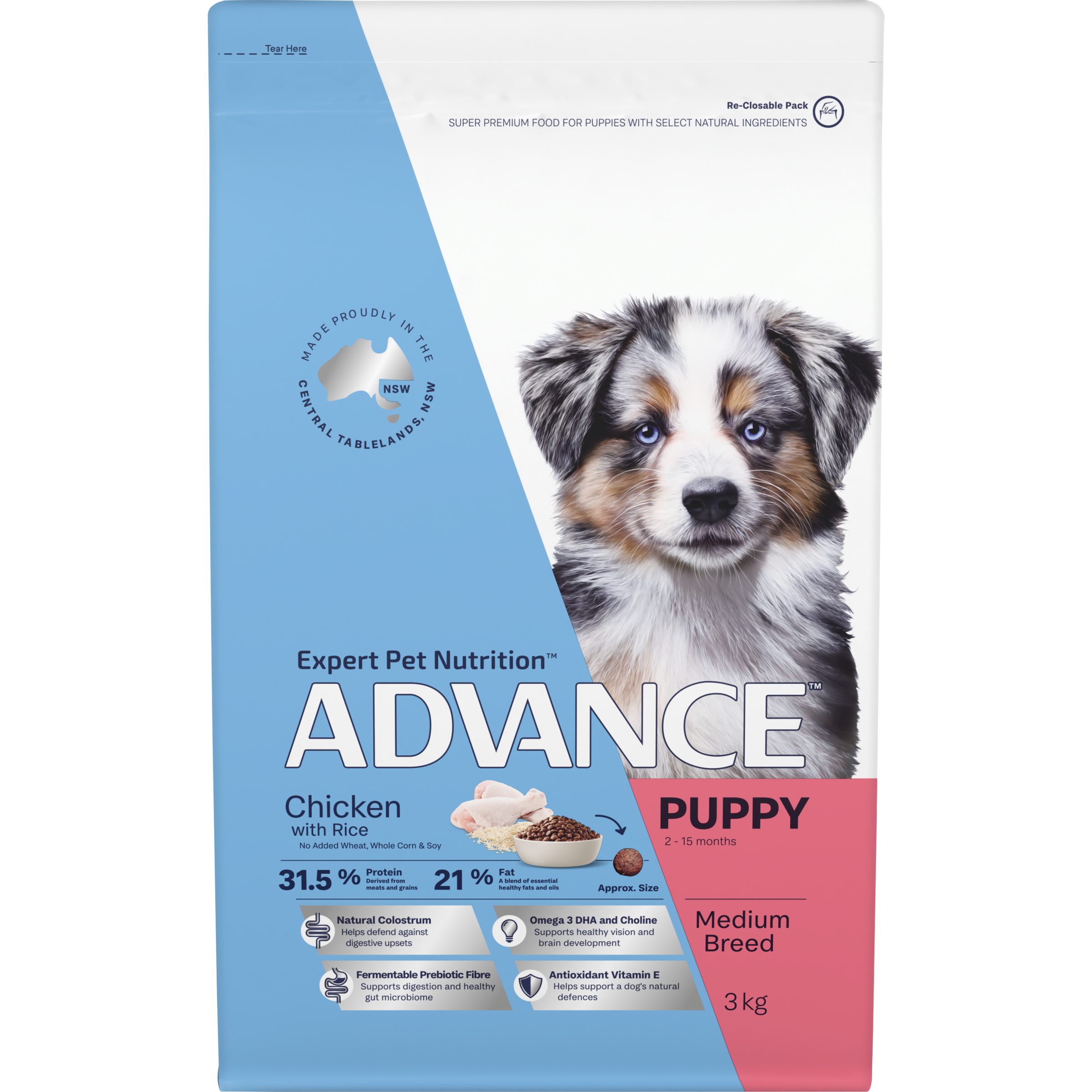 ADVANCE Medium Puppy Dry Dog Food Chicken with Rice front of pack