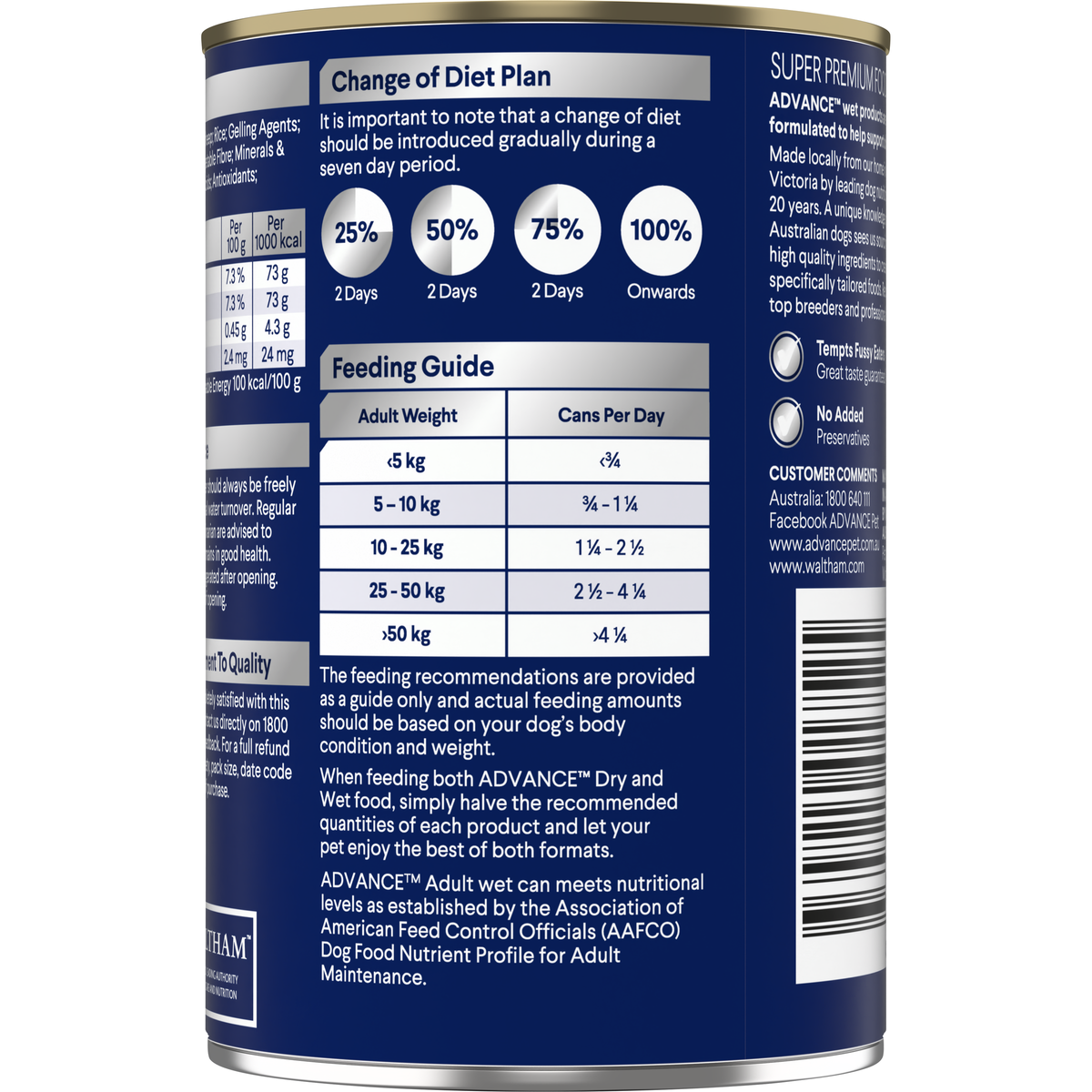 Back of the ADVANCE Adult Chicken and Turkey with Rice 410g can