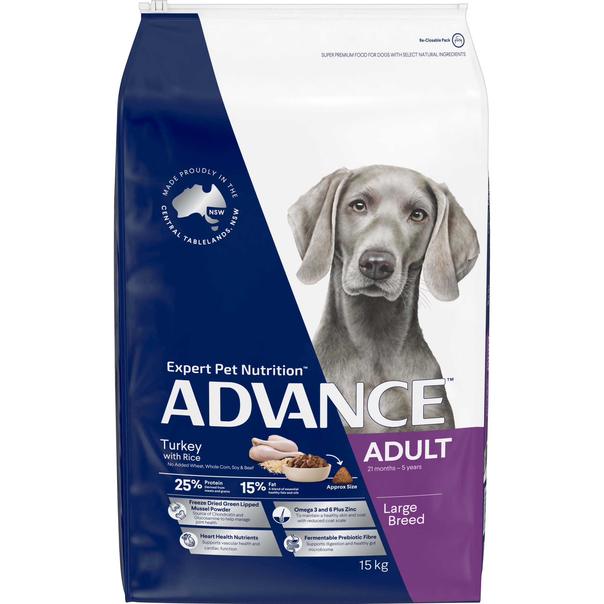 ADVANCE Large Adult Dry Dog Food Turkey with Rice front of pack