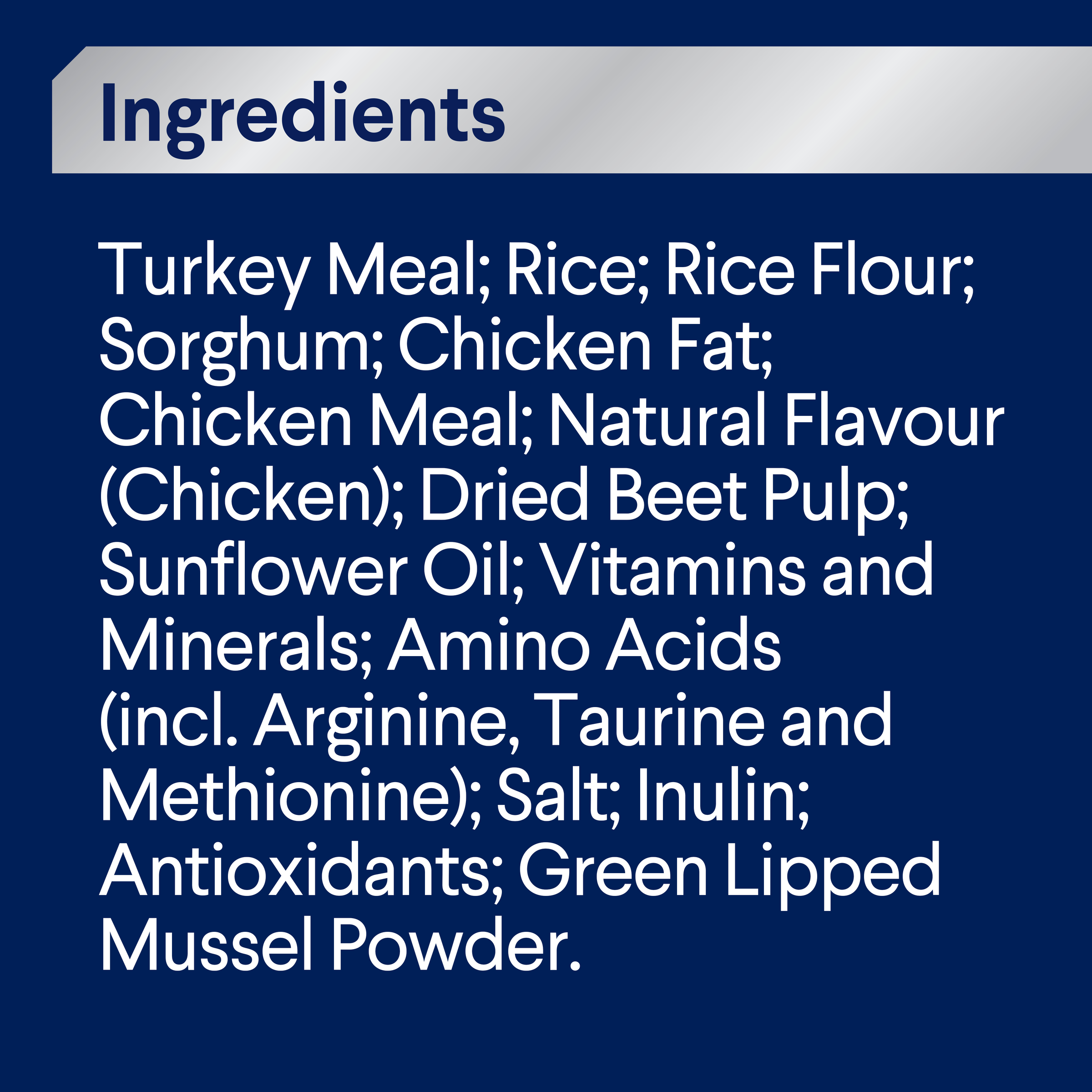 ADVANCE Adult Large Breed Turkey with Rice ingredients panel