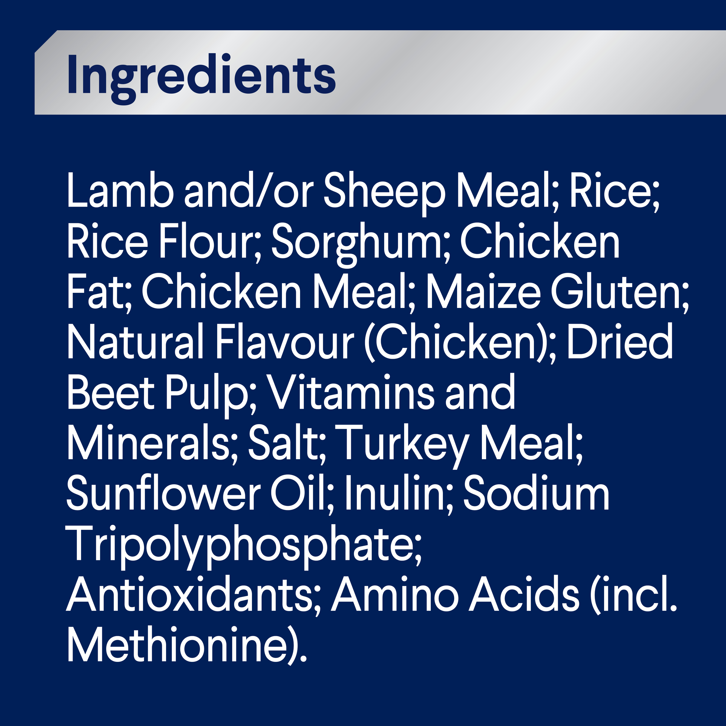 ADVANCE Adult Small Breed Lamb with Rice ingredients panel