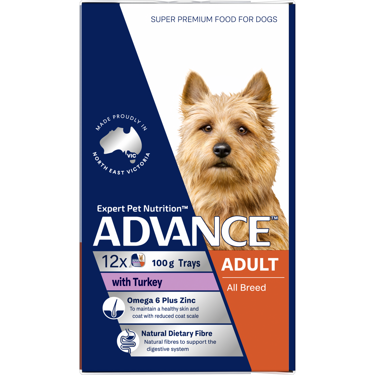 ADVANCE Adult with Turkey tray carton, alternate side view