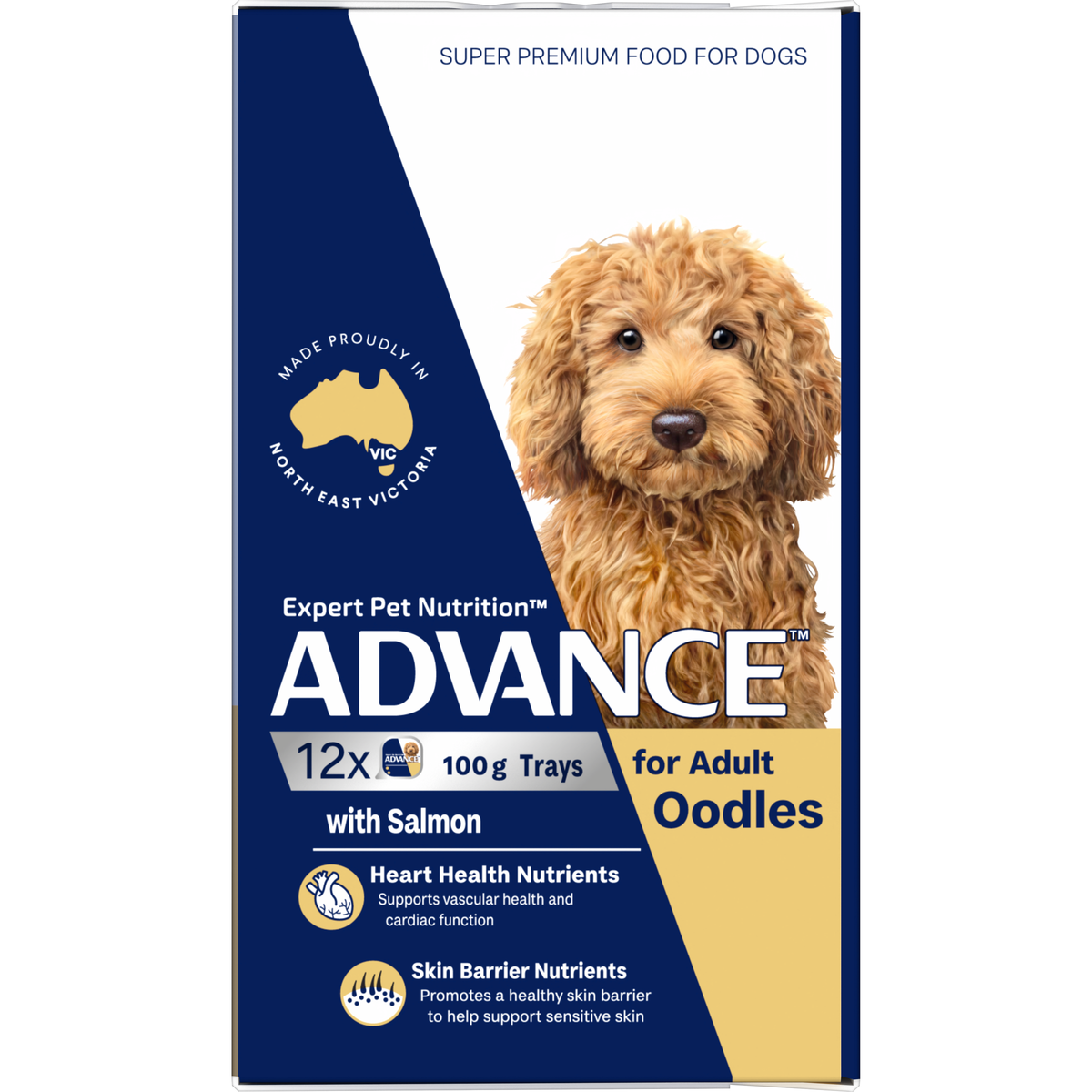 ADVANCE for Adult Oodles with Salmon tray carton, alternate side view