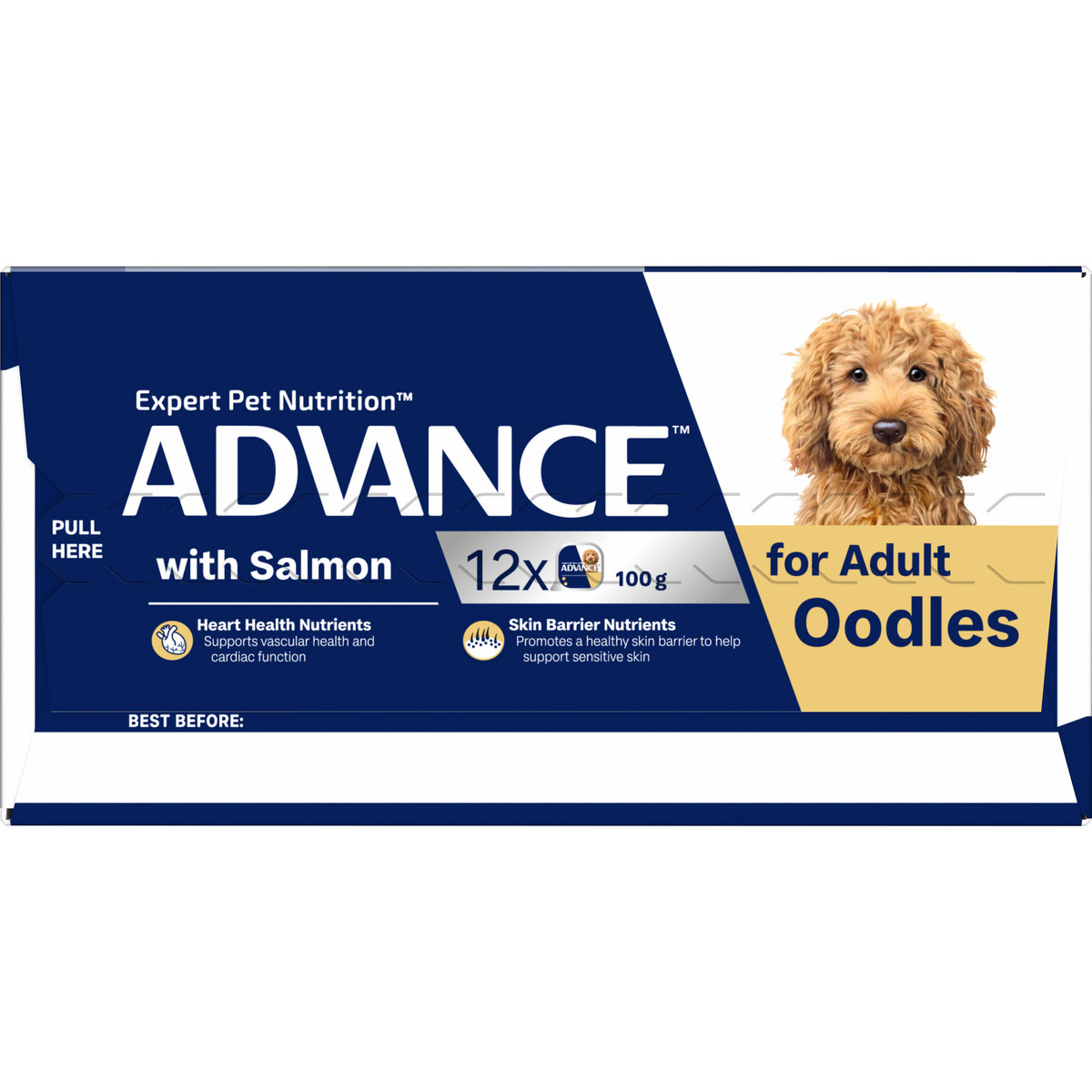 Top of the ADVANCE for Adult Oodles with Salmon 12 x 100g tray carton