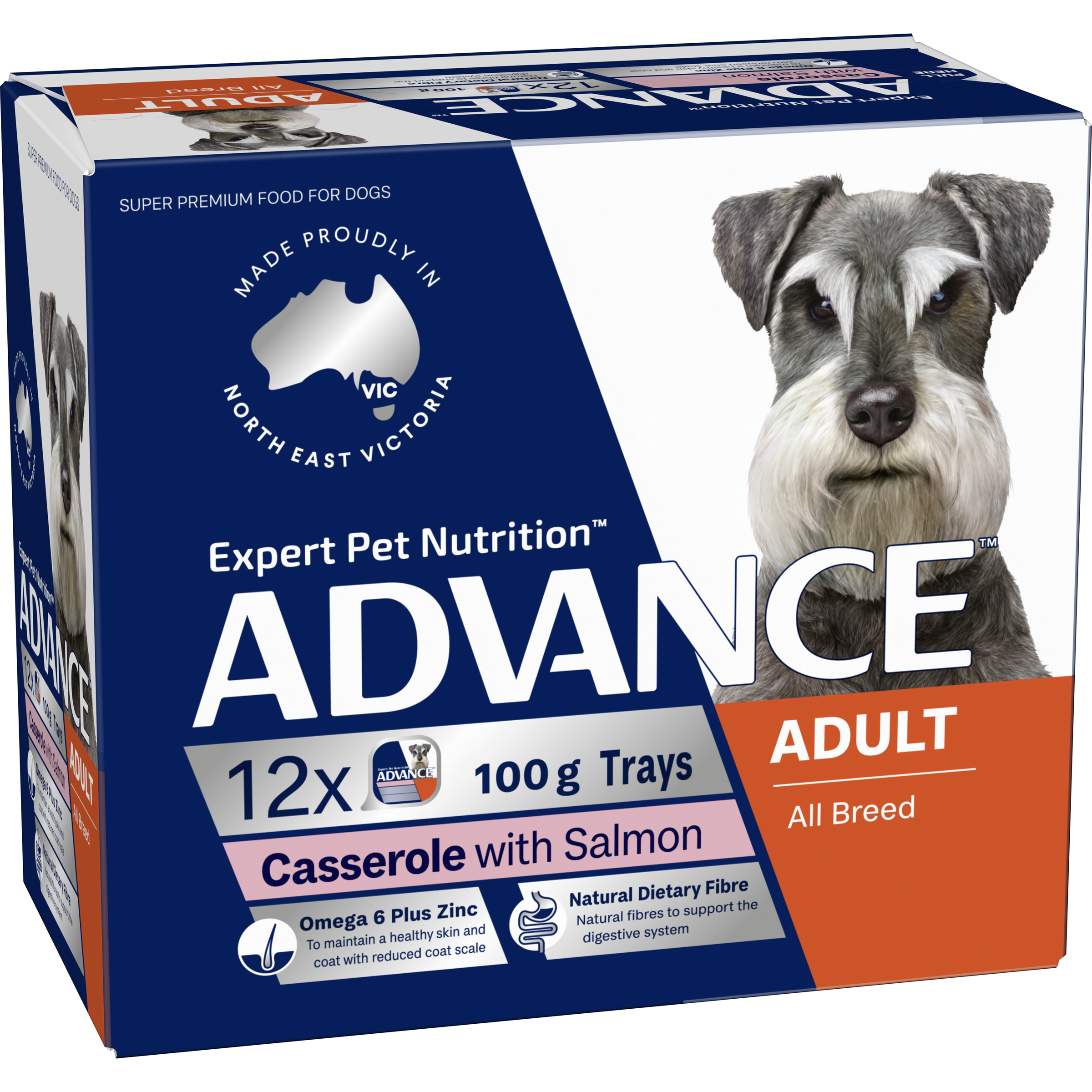 ADVANCE Adult Single Serve Wet Dog Food Trays Casserole with Salmon pack
