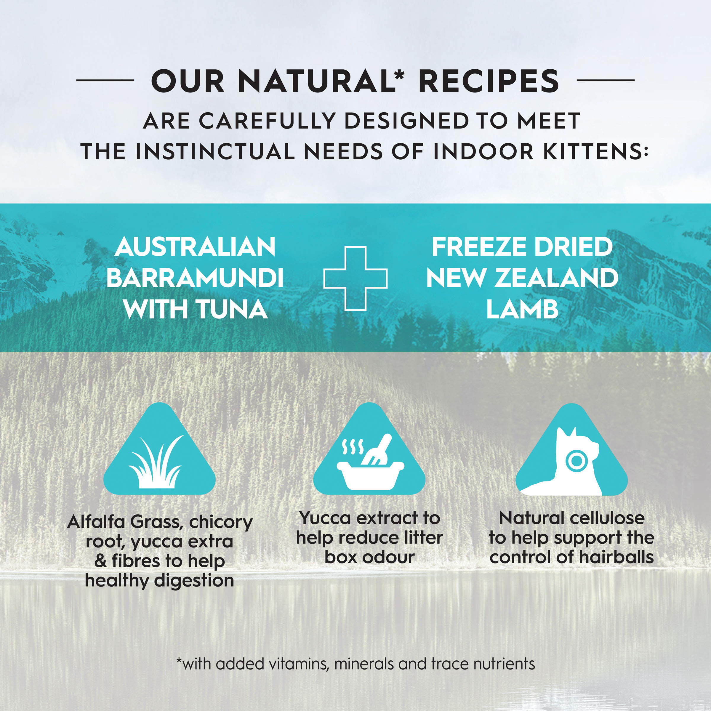 Trilogy natural recipes for indoor kittens: Australian barramundi with tuna plus freeze dried lamb