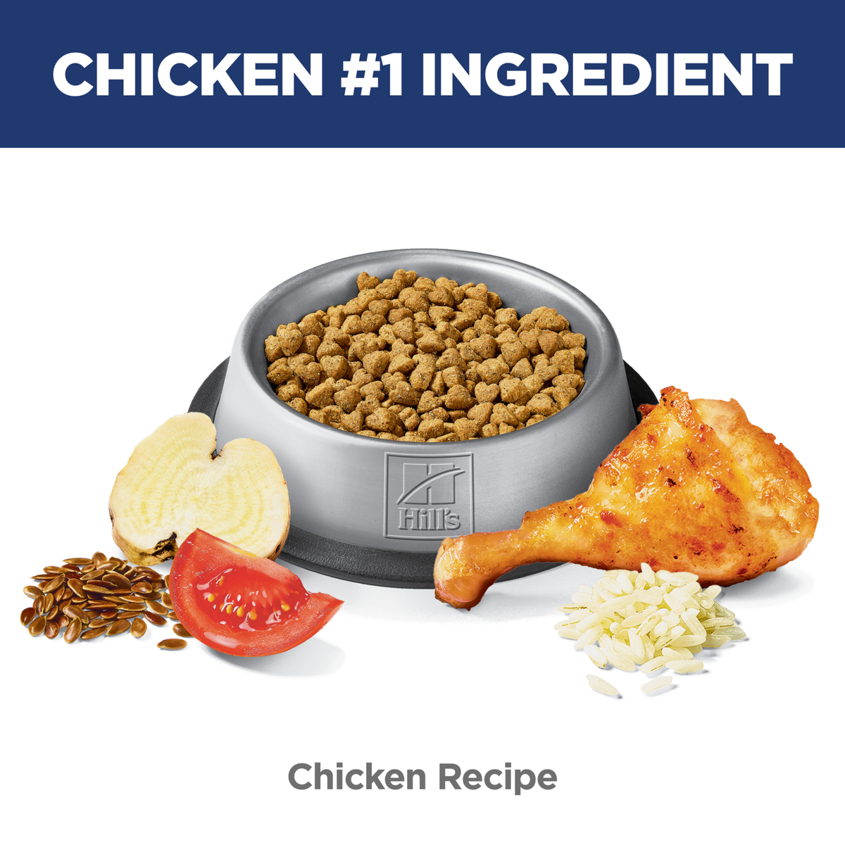Chicken is the number one ingredient: bowl of Hill's Adult Perfect Weight chicken recipe cat kibble