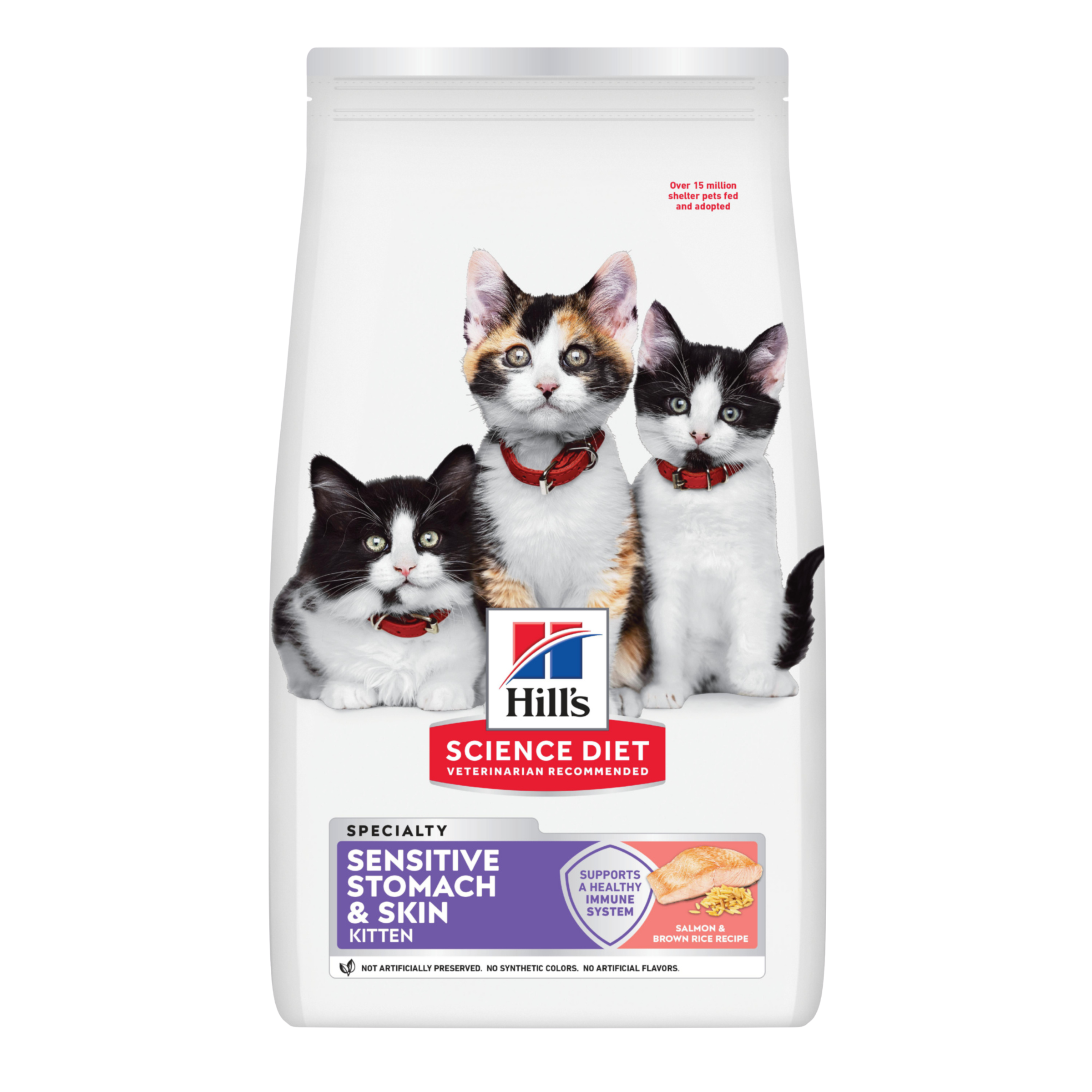 Hill's Science Diet Kitten Sensitive Stomach & Skin Salmon & Brown Rice Dry Cat Food front of pack