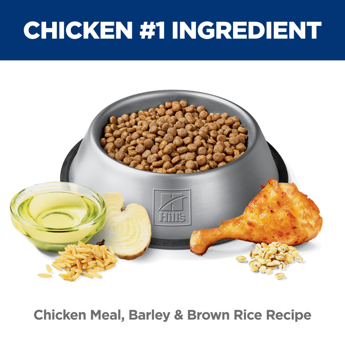 Chicken is the number one ingredient: bowl of Hill's Healthy Mobility Small Bites dog kibble