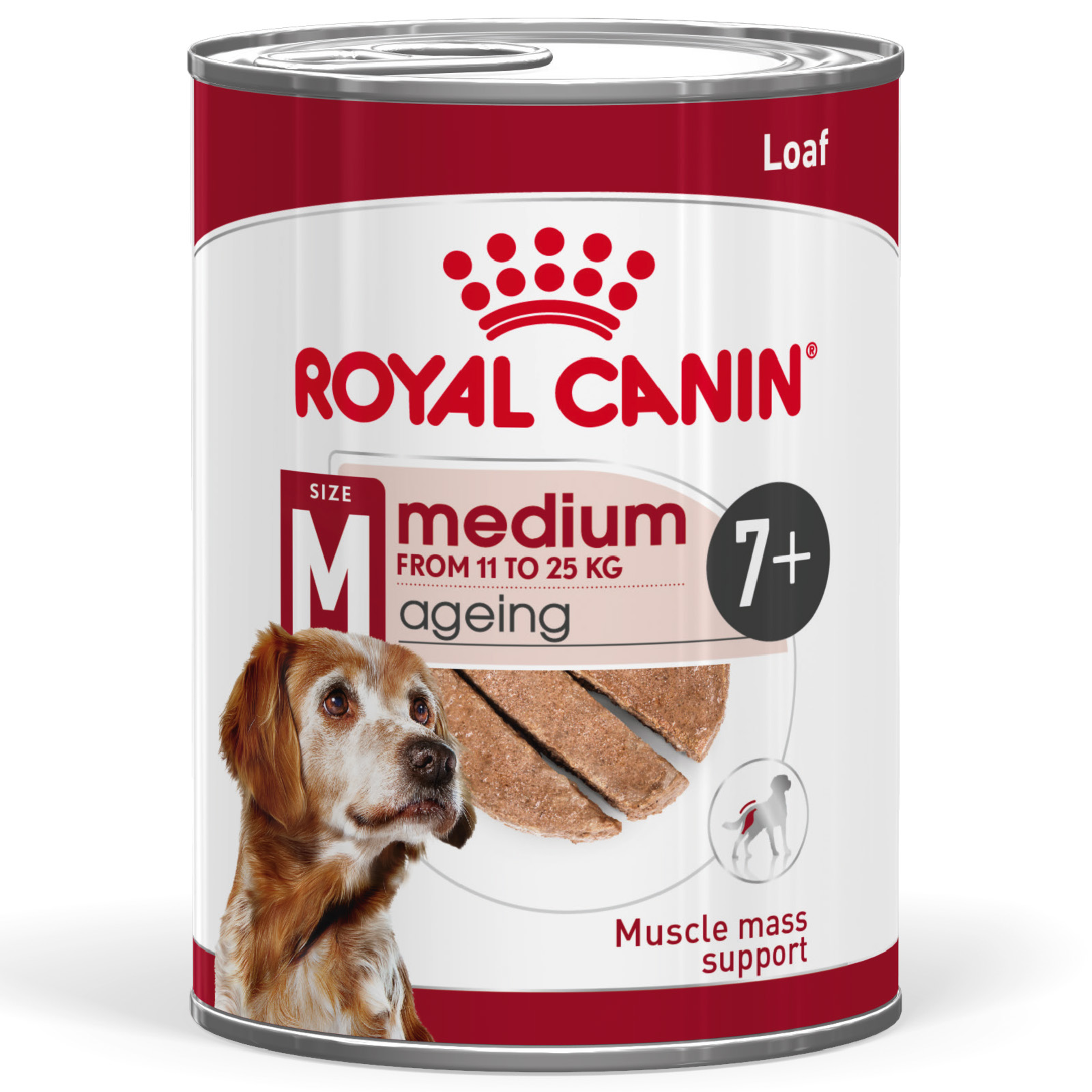 Royal Canin Medium Ageing 7+ Loaf Wet Dog Food Can front of pack