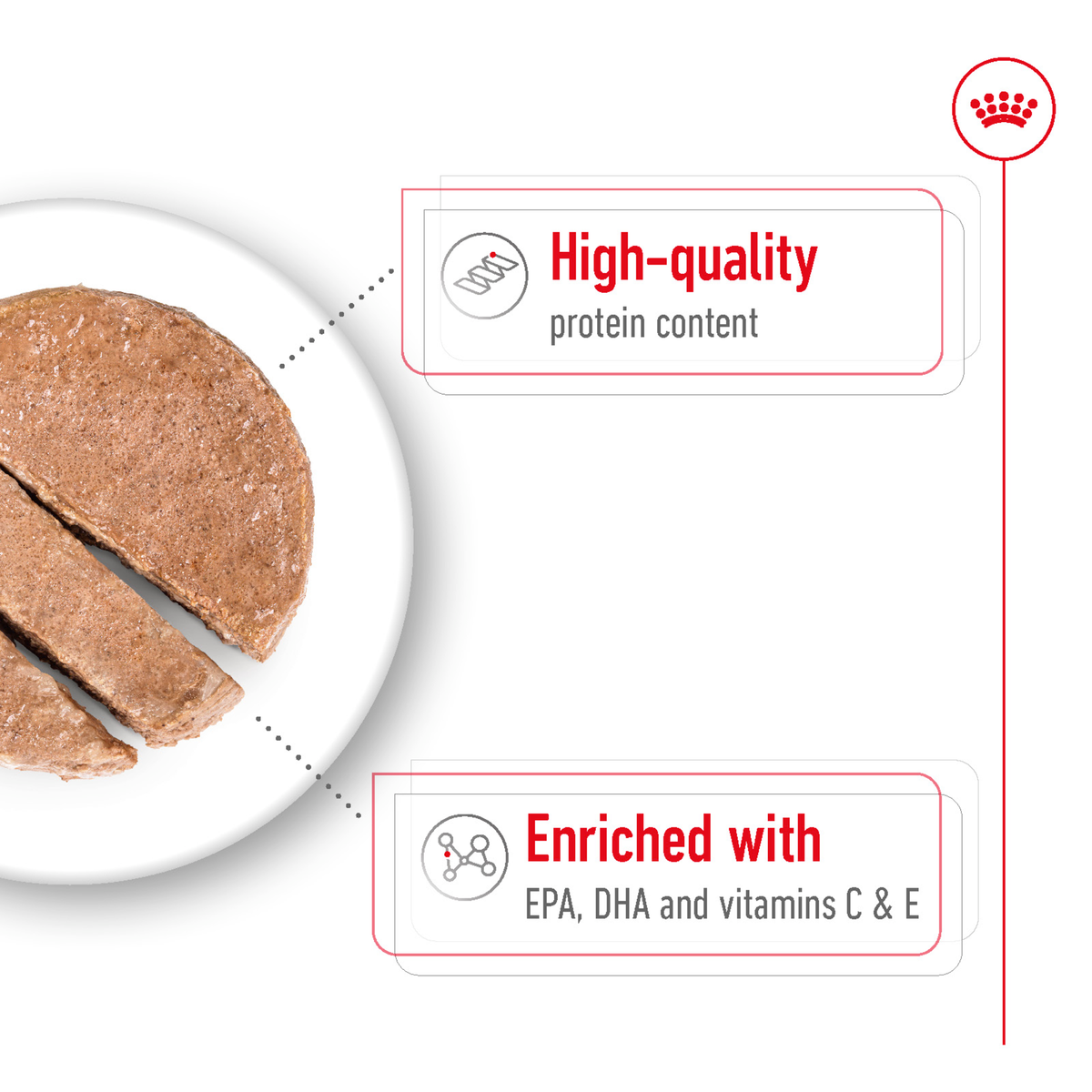Close-up of Royal Canin Medium Ageing 7+ loaf, enriched with EPA, DHA and vitamins