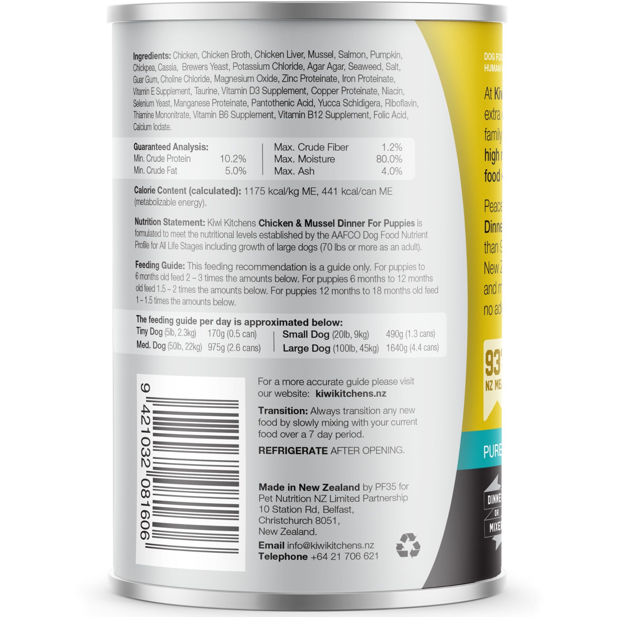 Kiwi Kitchens Canned Puppy Food Chicken & Mussel Dinner