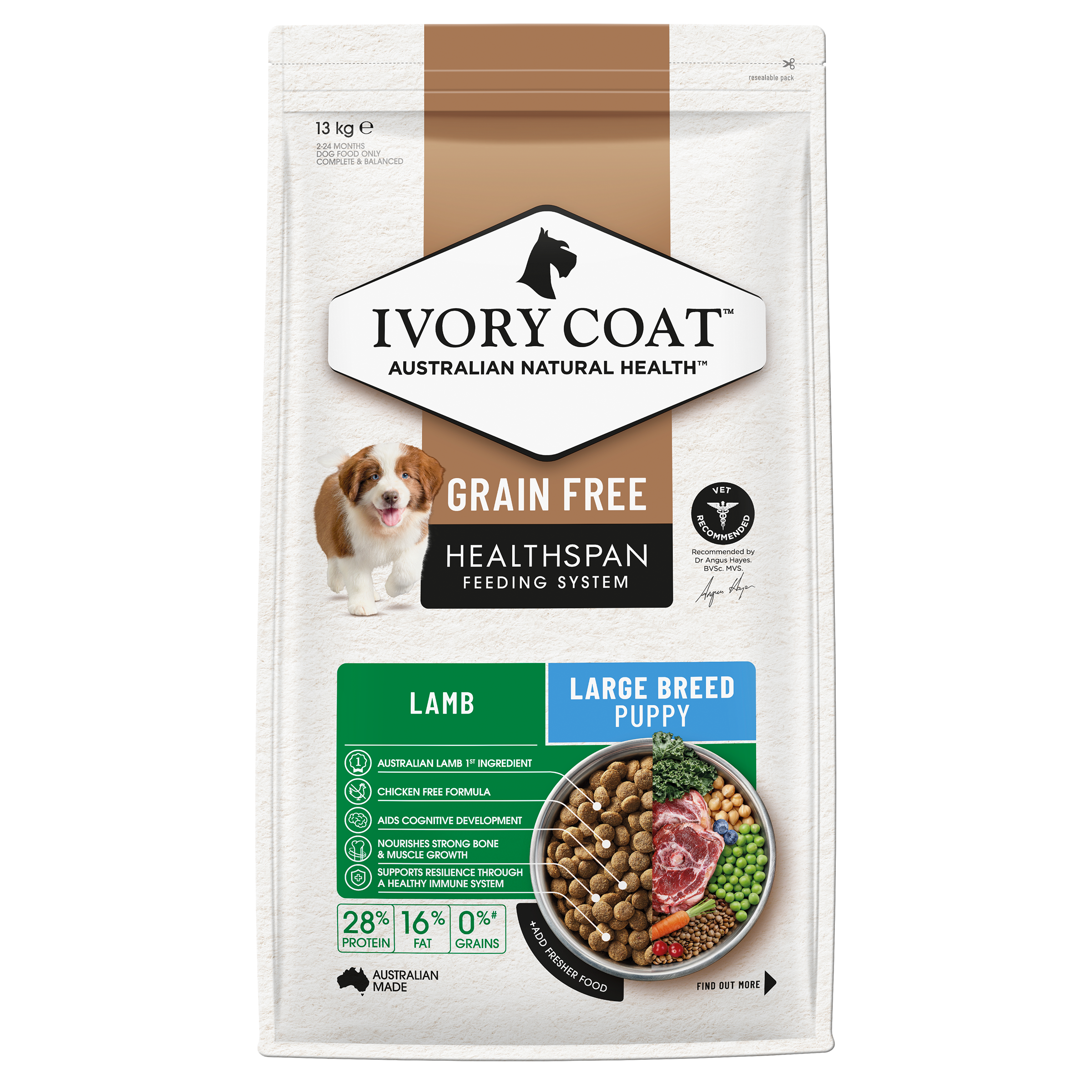 Ivory Coat Grain Free Puppy Large Breed Dry Dog Food Lamb front of pack