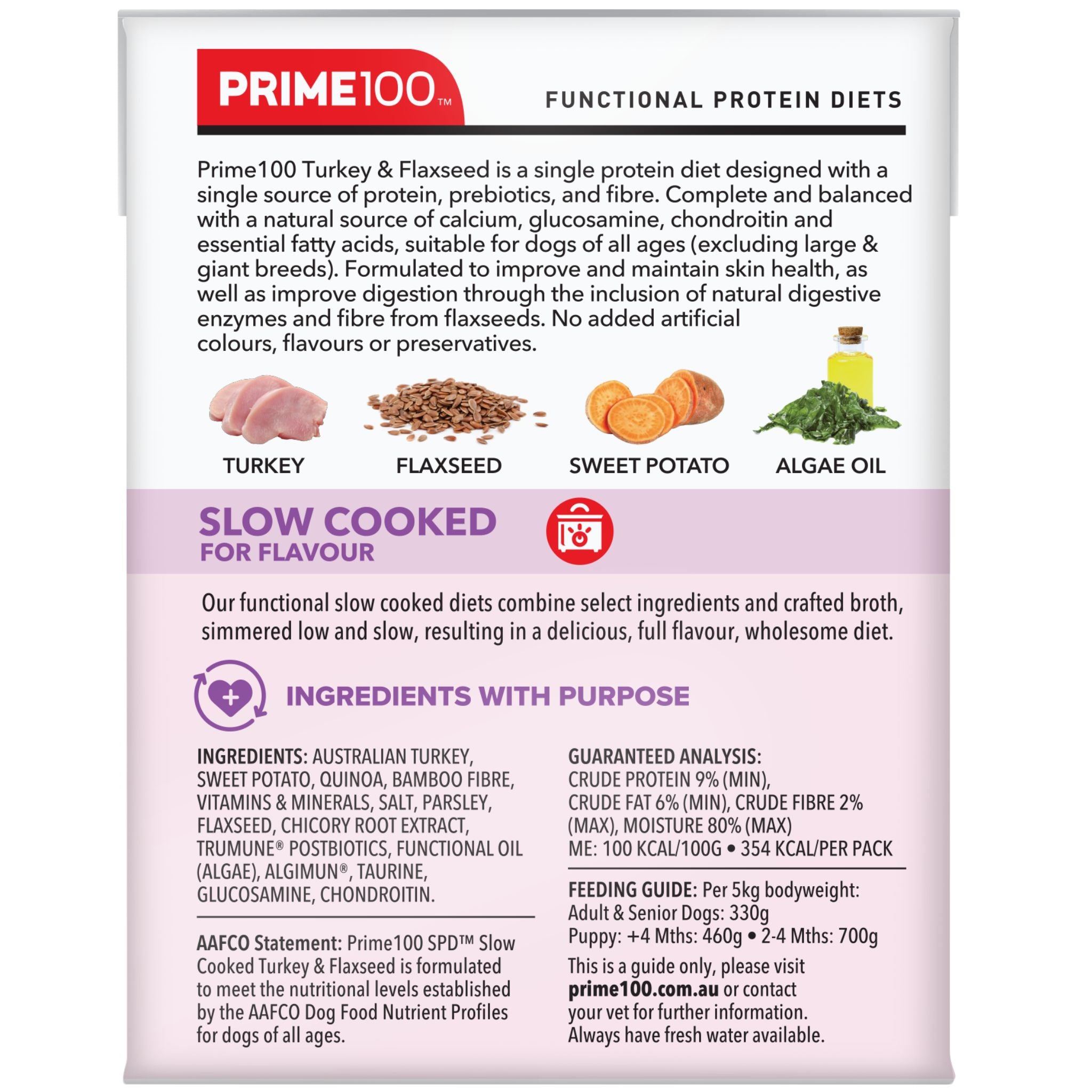 Prime100 SPD Slow Cooked Wet Dog Food Turkey & Flaxseed