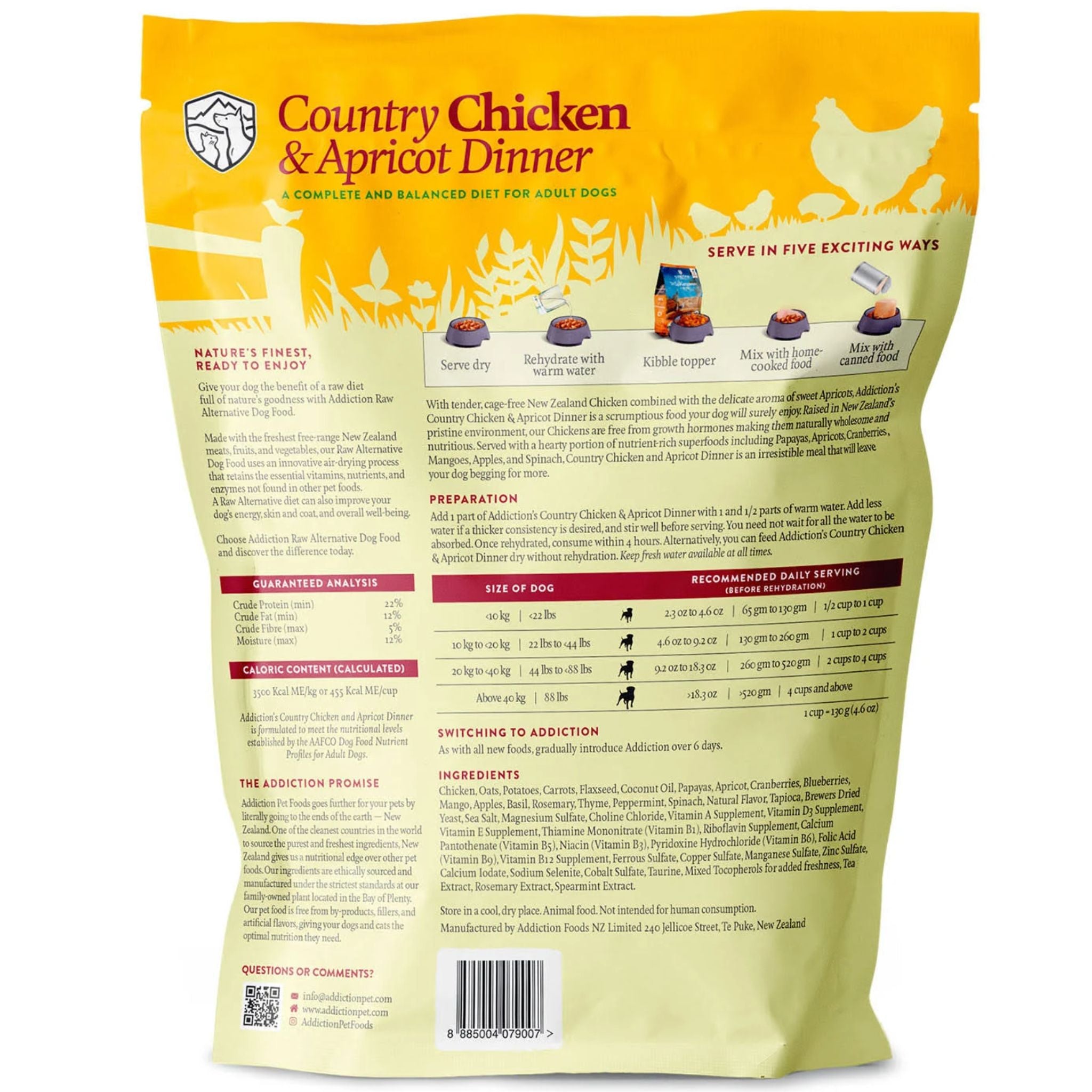 ADDICTION Country Chicken & Apricot Raw Alternative Dog Food