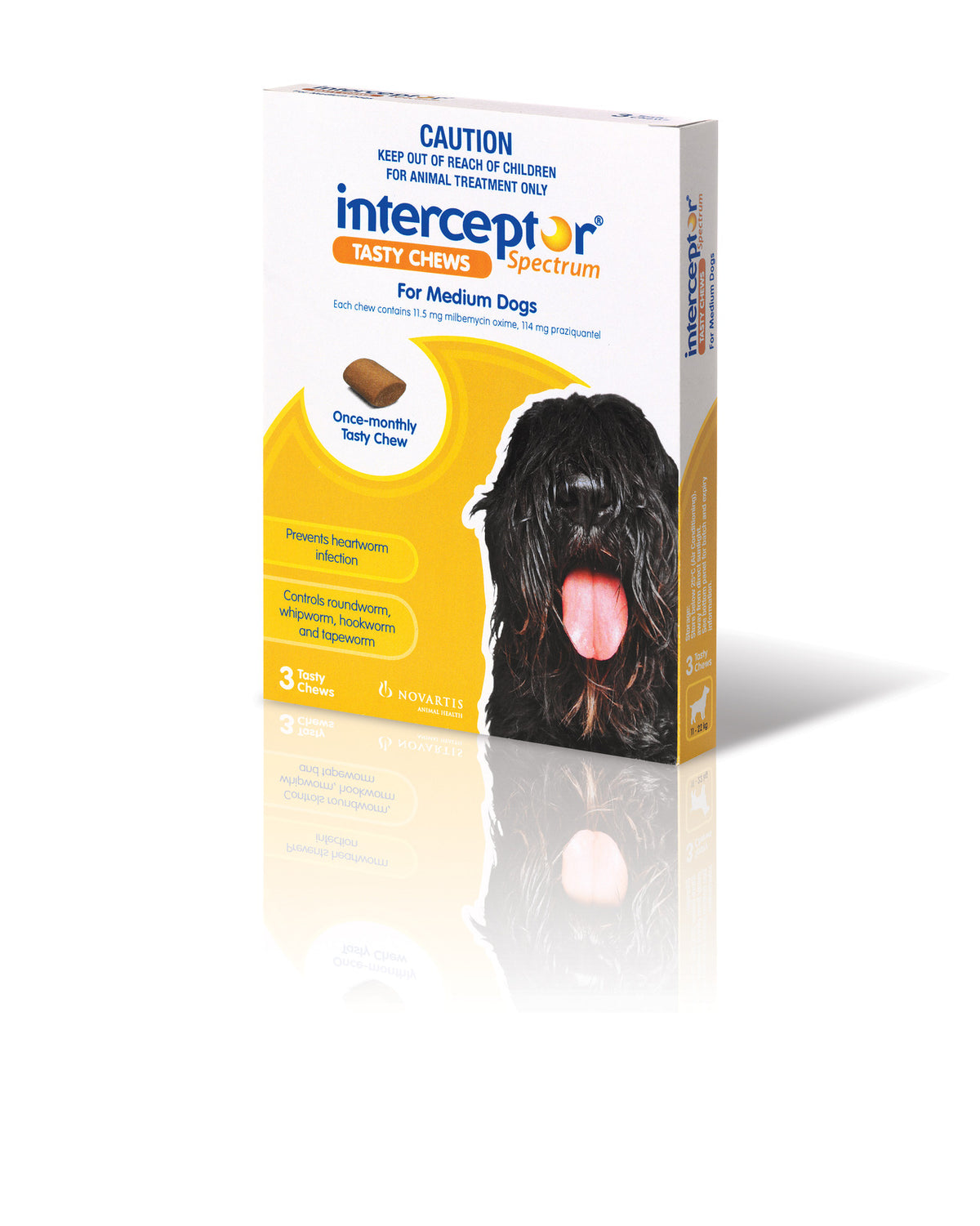 Interceptor Spectrum Chews for Medium Dogs 11-22kg, yellow pack of 3 chews