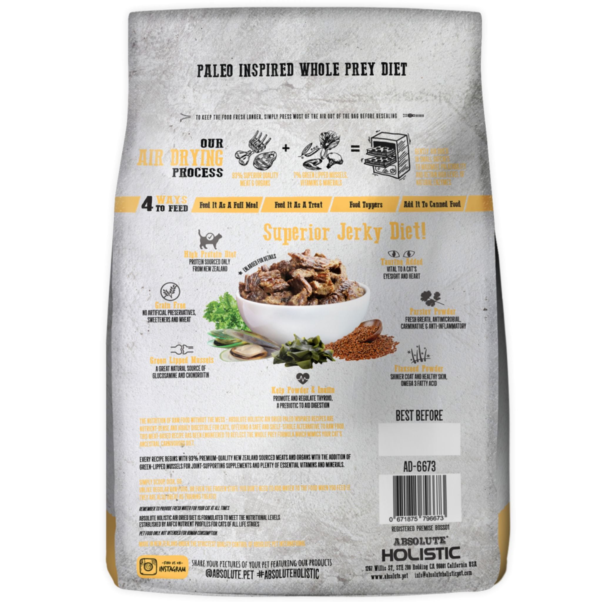 Absolute Holistic Air Dried Cat Food Lamb and Salmon