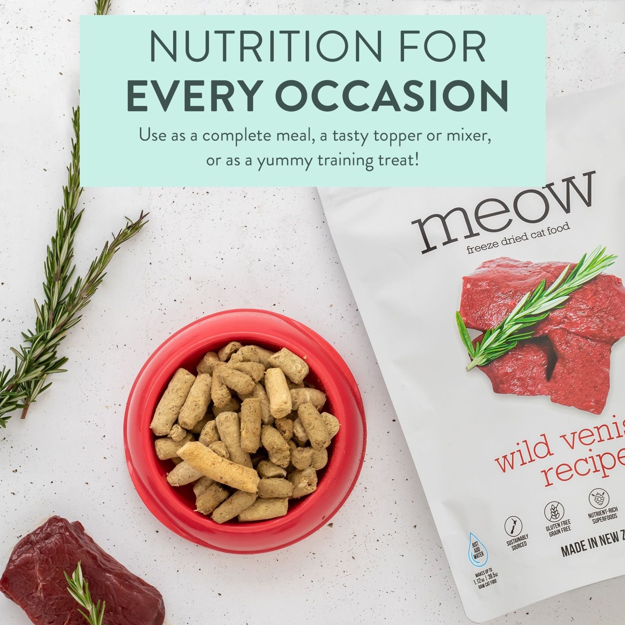 The New Zealand Natural Meow Freeze Dried Cat Food Wild Venison