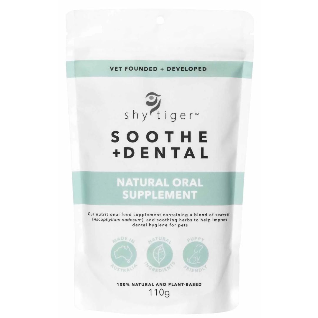 Shy Tiger Soothe + Dental Natural Oral Supplement -110g | PeekAPaw Pet Supplies