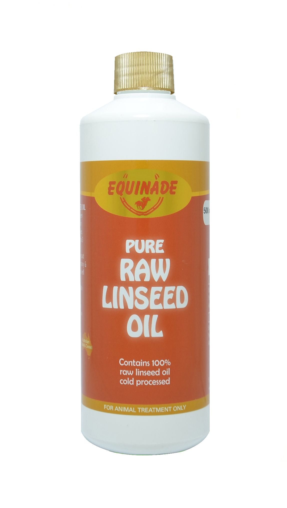 Equinade Pure Raw Linseed Oil in a 500ml white bottle with the orange Equinade label