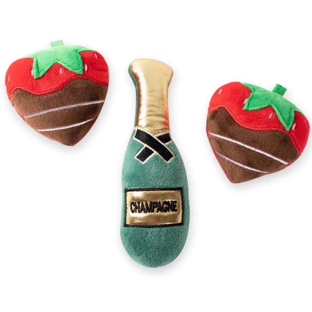 Fringe Studio Dog Toy Set Champagne Strawberry 3 Pieces - Small | PeekAPaw Pet Supplies