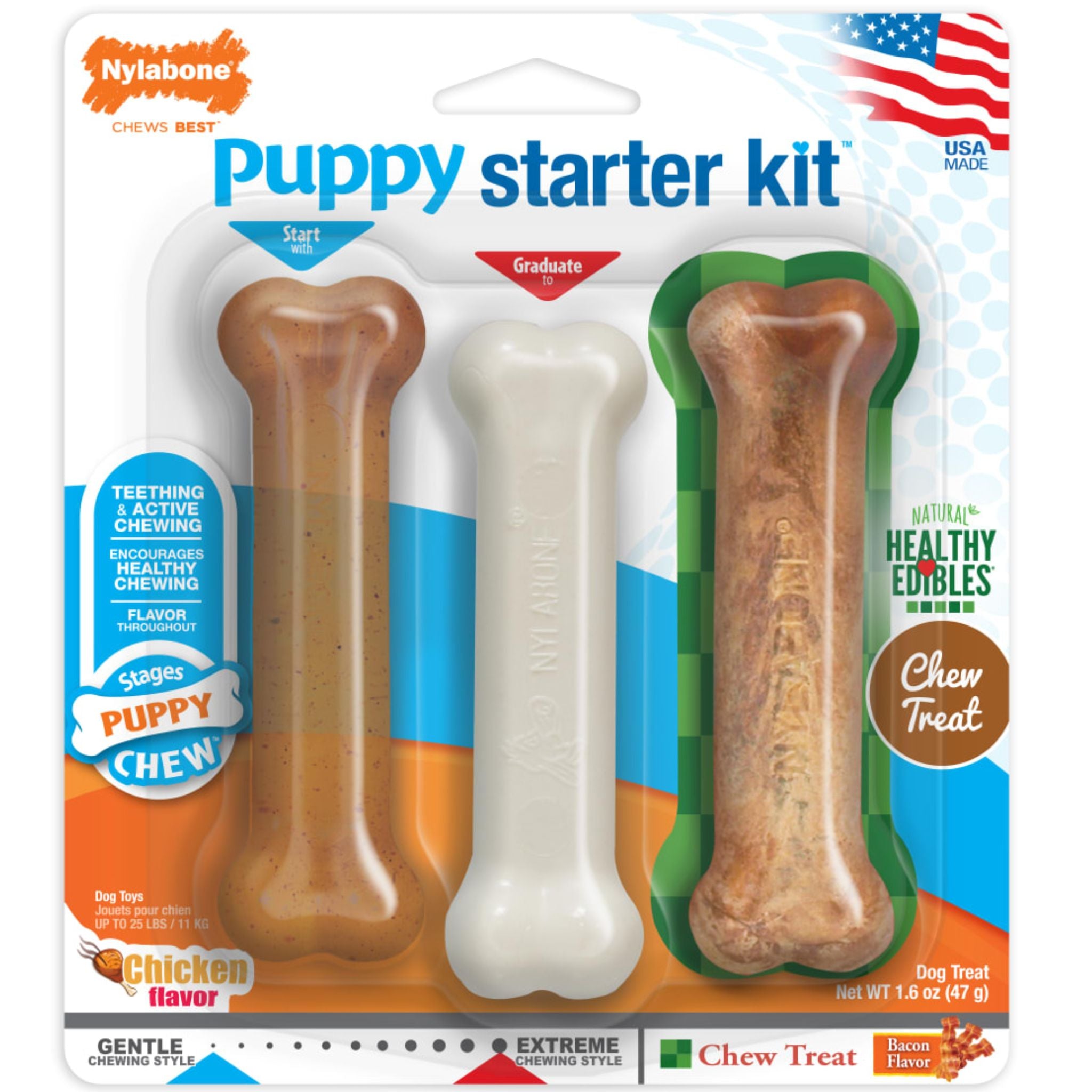 Nylabone Natural Puppy Starter Kit Dog Chew Toy with Chew Treat