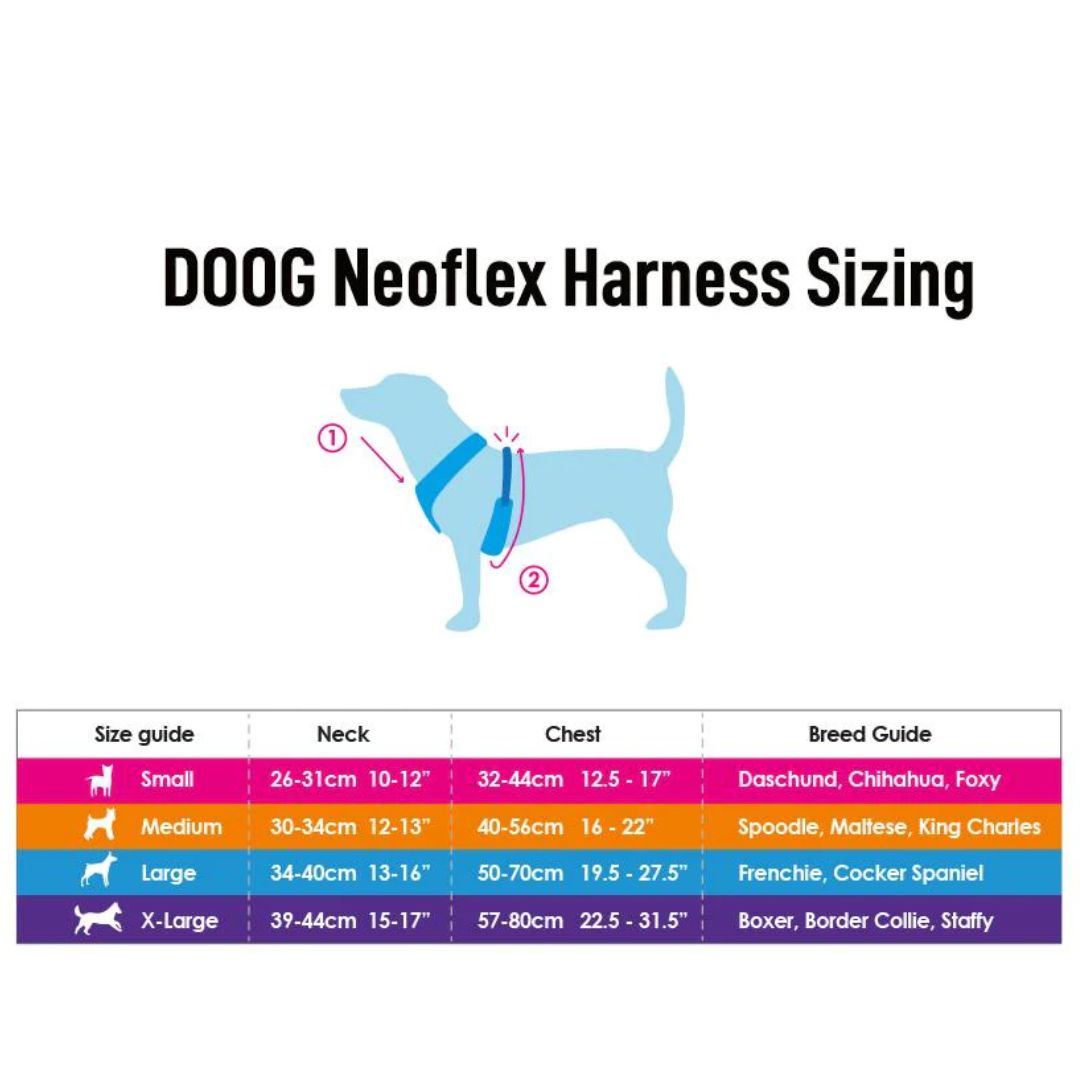 Doog Neoflex Soft Dog Harness - (Neon High Vis) Rin Tin Tin - Sizing| PeekAPaw Pet Supplies