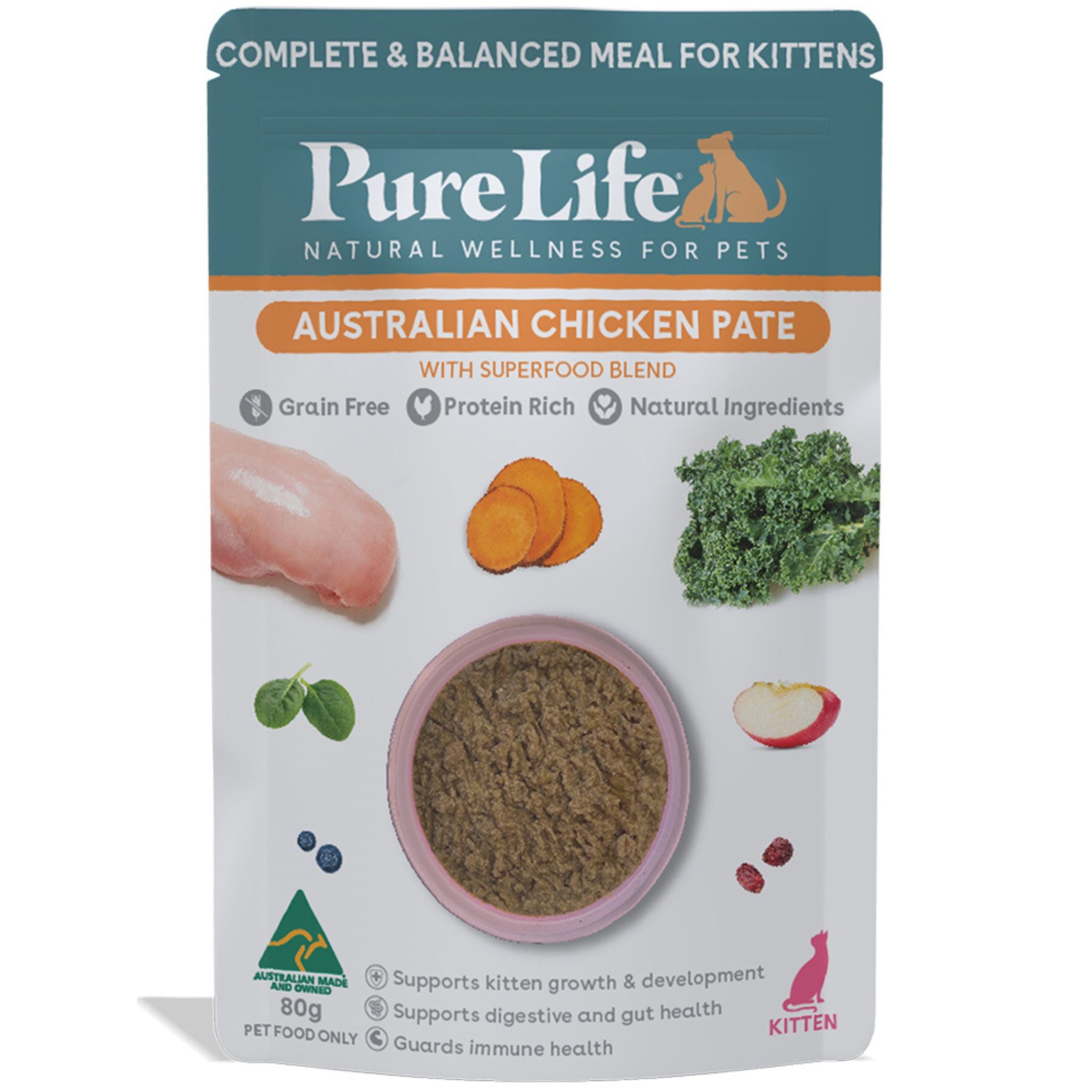Pure Life Wet Cat Food for Kitten Chicken Pate 85g x 12 | PeekAPaw Pet Supplies