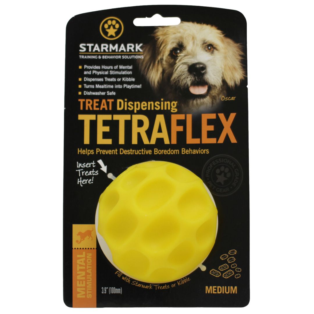Starmark Dog Toys Treat Dispensing Tetraflex - Medium | PeekAPaw Pet Supplies