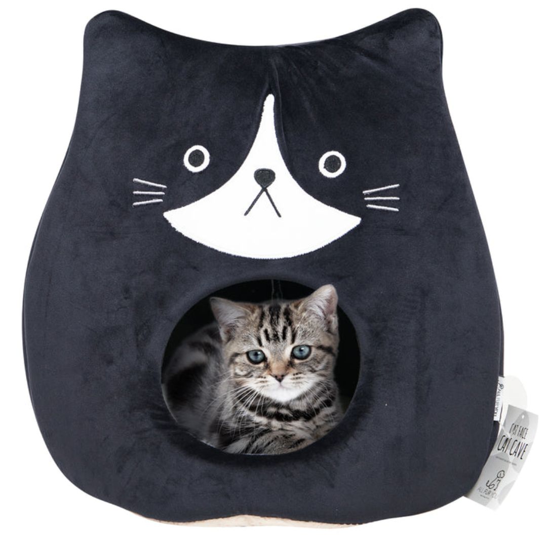 All Fur You Cat Cave - Cat Face Black | PeekAPaw Pet Supplies