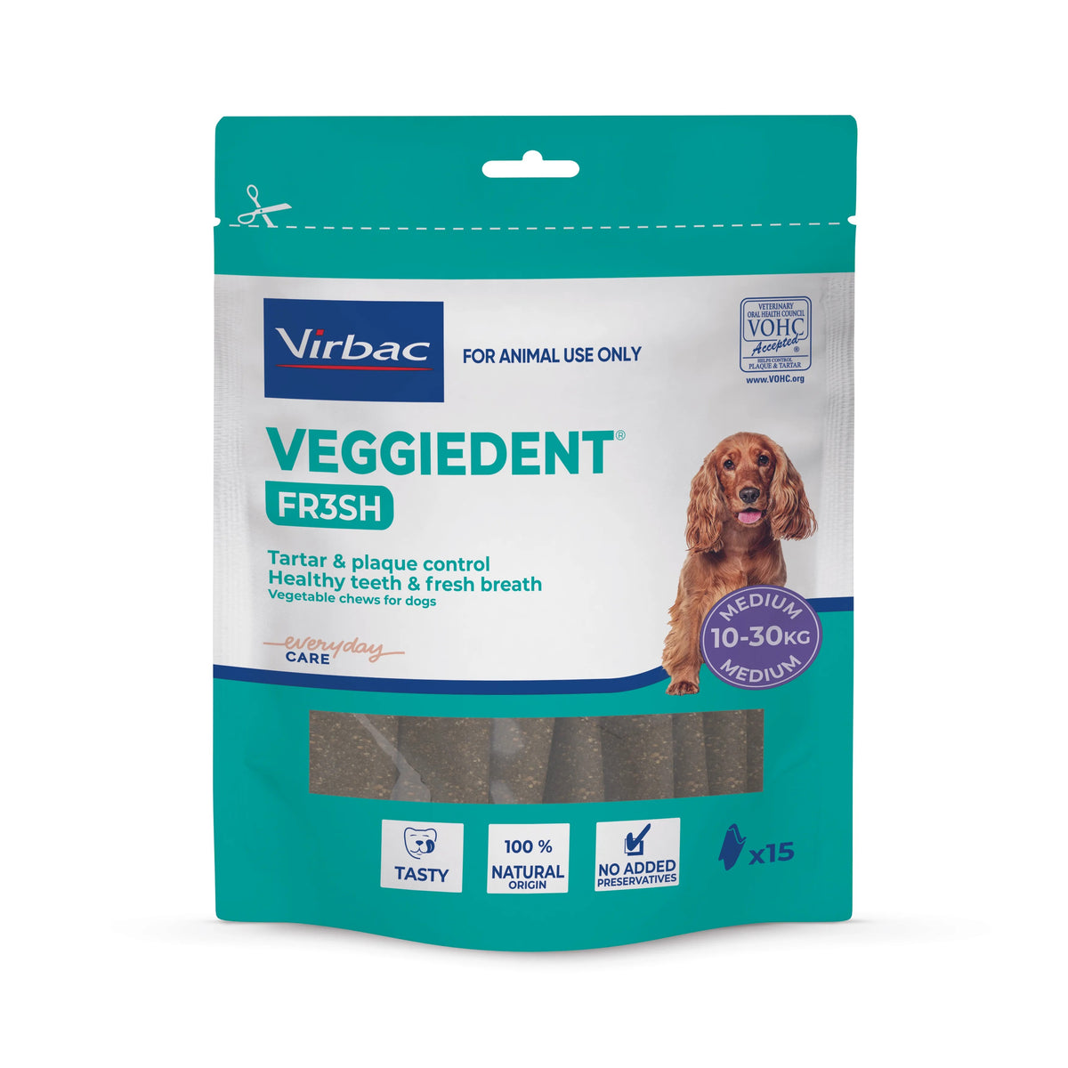 Virbac Veggiedent Fresh dental chews for medium dogs 10–30kg – front of pack