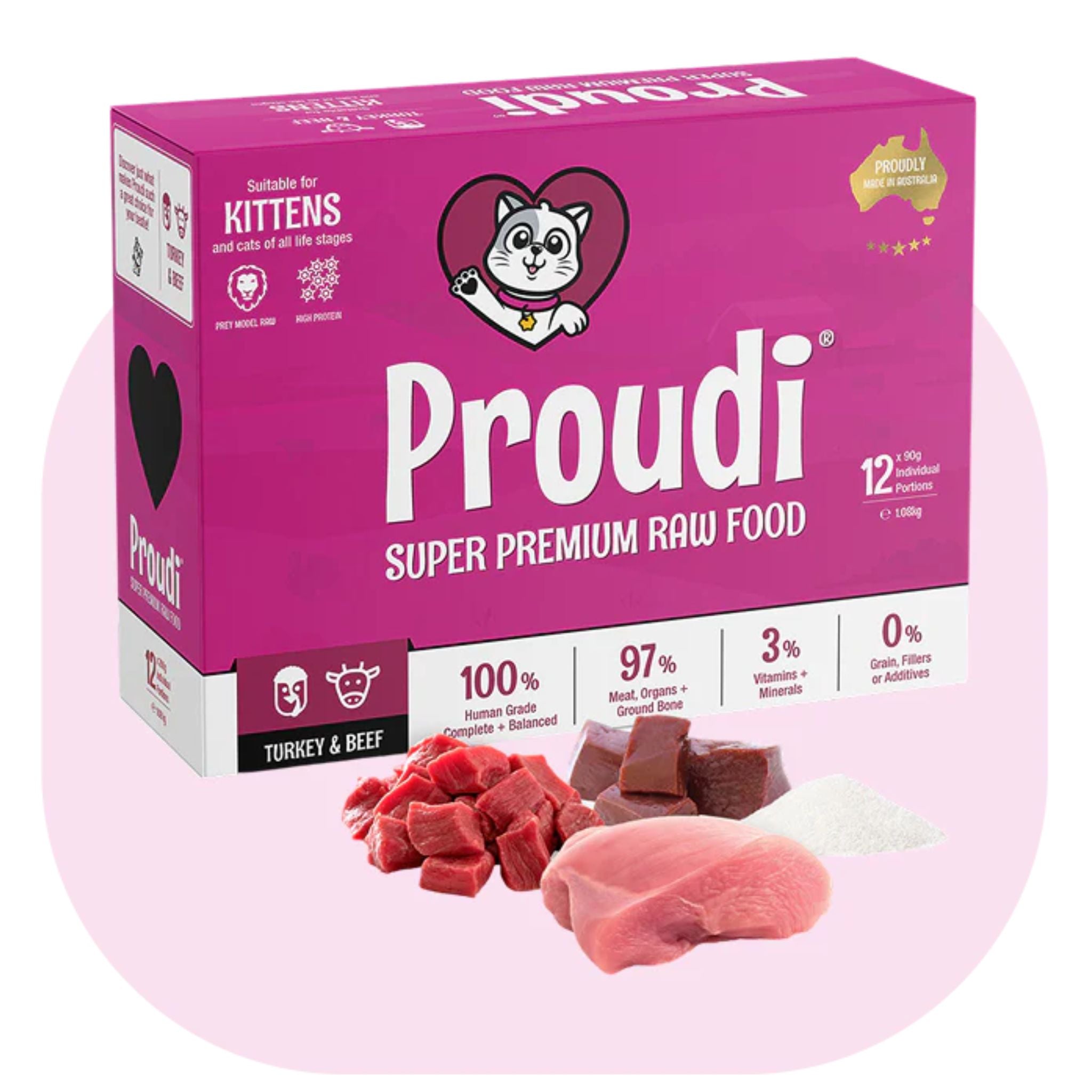 Proudi Turkey and Beef Raw Patties for Kittens
