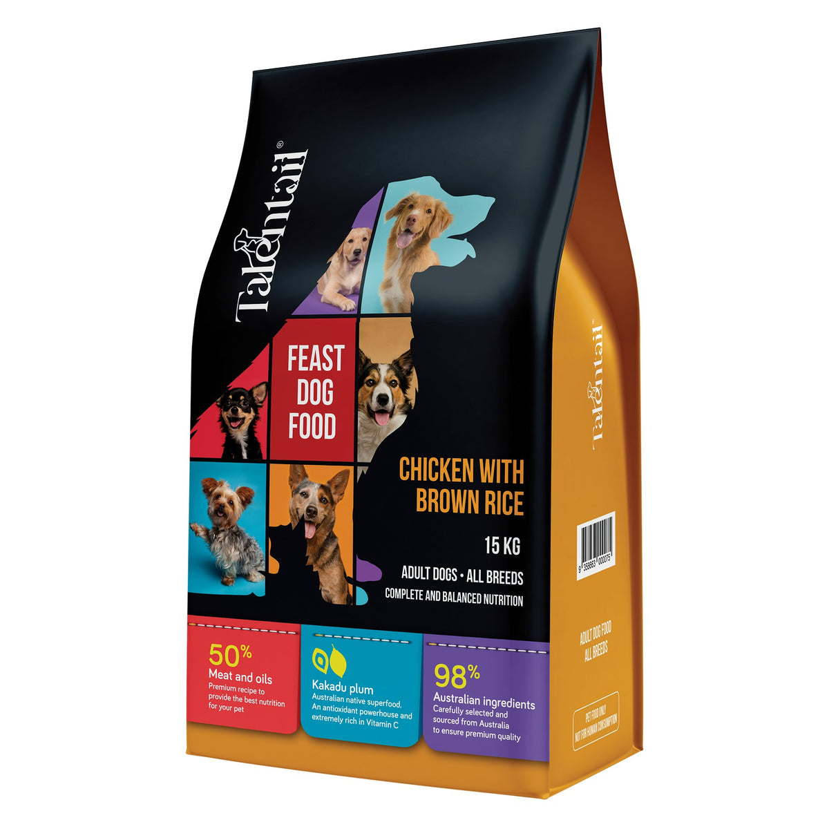 Talentail Feast Chicken with Brown Rice dry dog food, 15kg bag front of pack