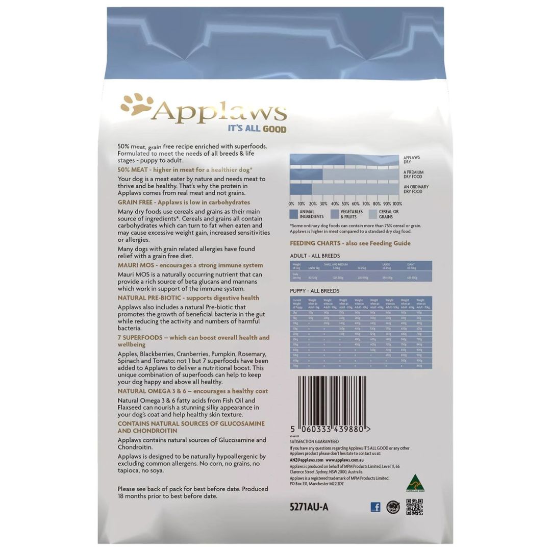 Applaws Natural Dry Dog Food Chicken & Turkey - Back | PeekAPaw Pet Supplies